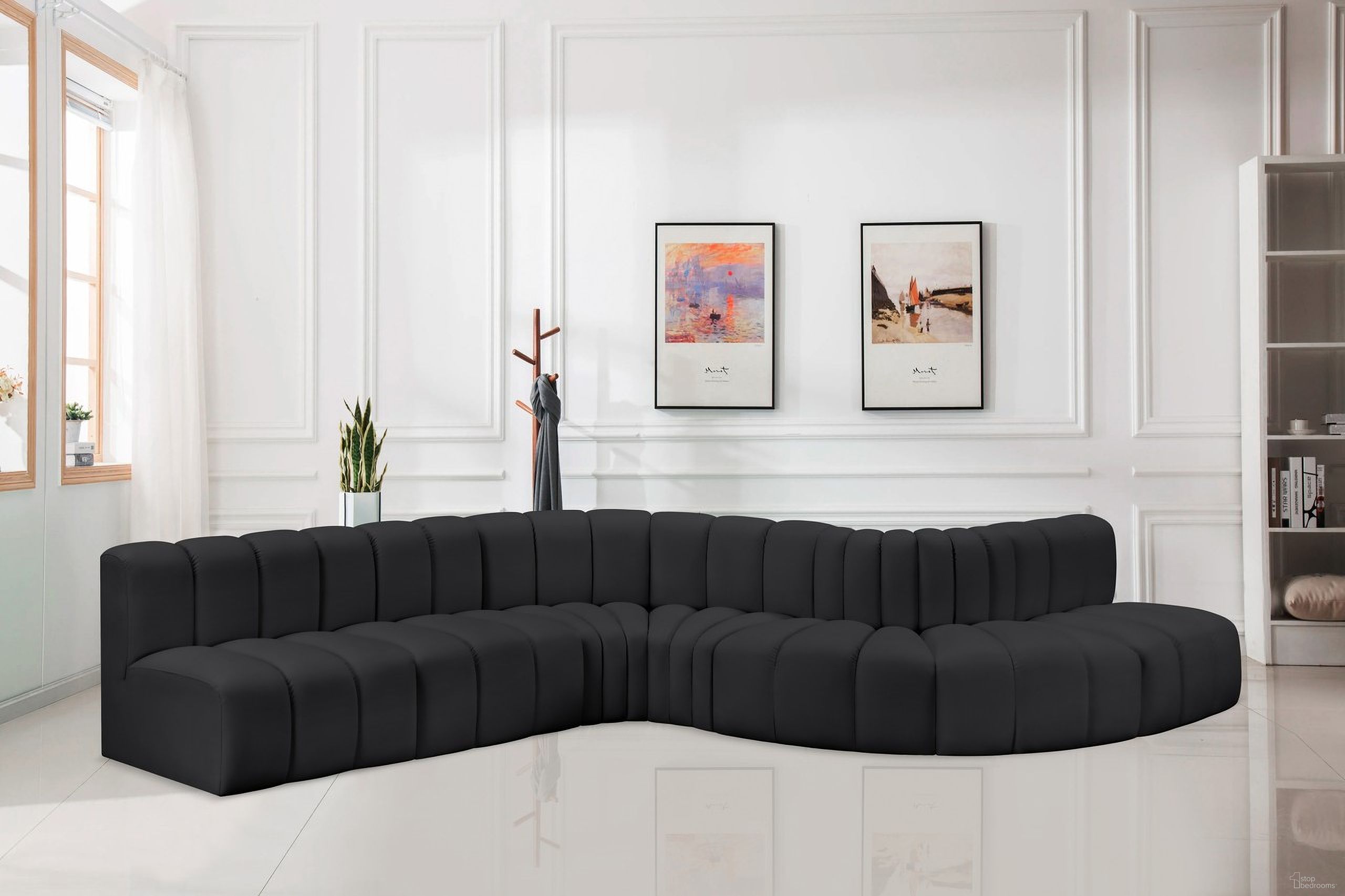 Arc Vegan Leather 7 Piece Modular Sofa In Black