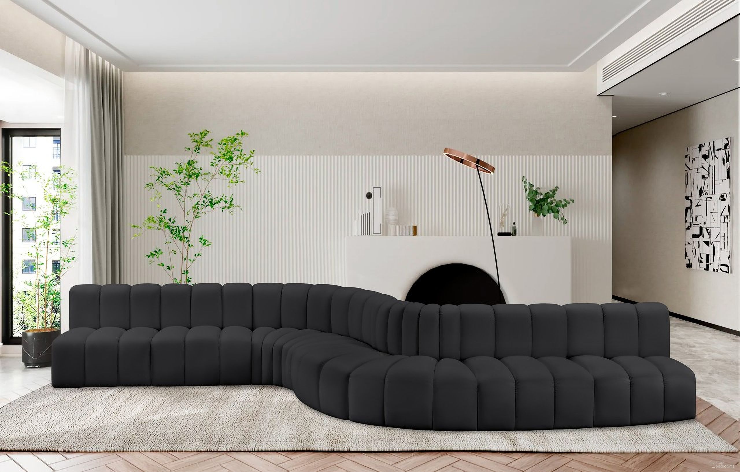 Arc Vegan Leather 8 Piece Modular Sofa In Black