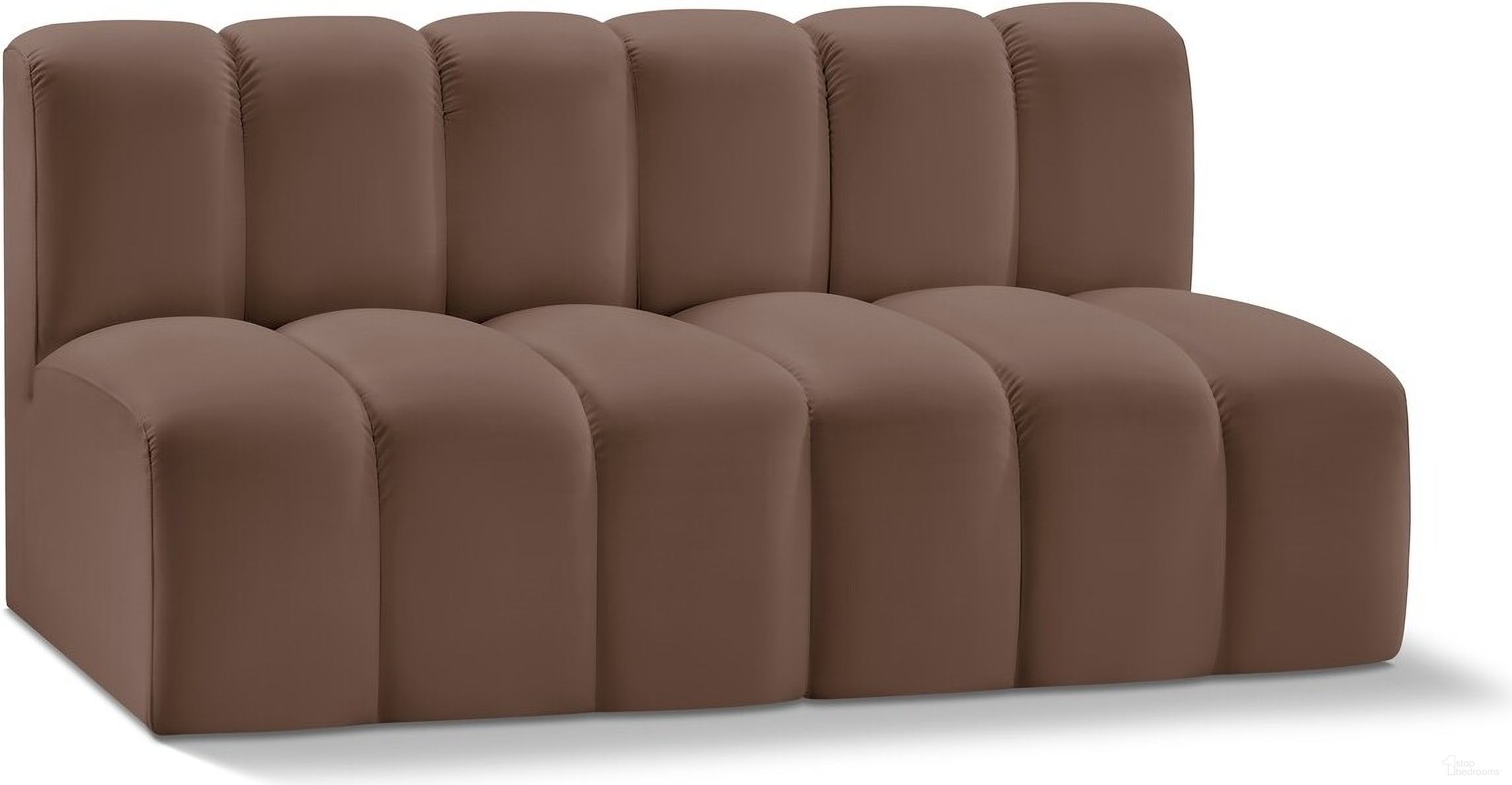 The appearance of Arc Vegan Leather 2 Seater Modular Sofa In Brown designed by Meridian in the modern / contemporary interior design. This brown piece of furniture was selected by 1StopBedrooms from Arc Collection to add a touch of cosiness and style into your home. Sku: 101Brown-ST;101Brown-ST. Material: Plywood.