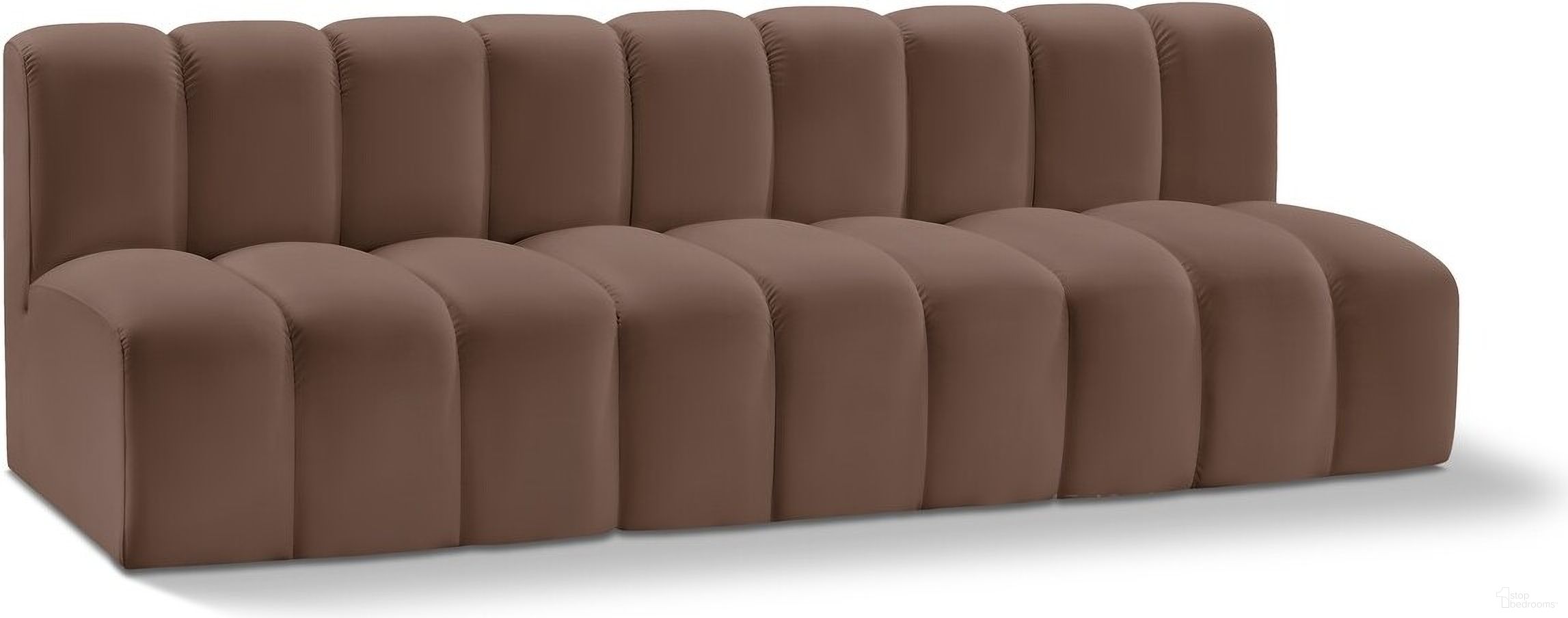 The appearance of Arc Vegan Leather 3 Seater Modular Sofa In Brown designed by Meridian in the modern / contemporary interior design. This brown piece of furniture  was selected by 1StopBedrooms from Arc Collection to add a touch of cosiness and style into your home. Sku: 101Brown-ST;101Brown-ST;101Brown-ST. Material: Plywood.