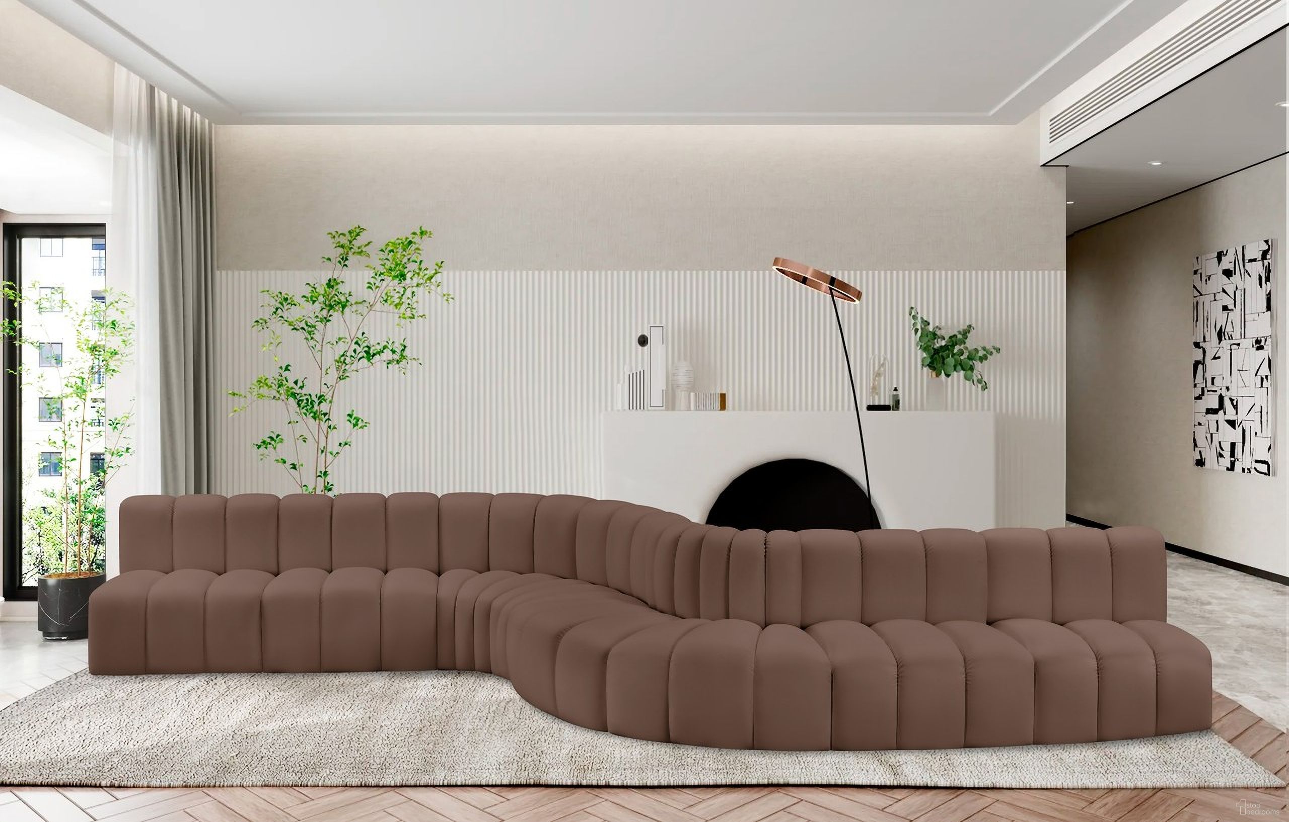 The appearance of Arc Vegan Leather 8 Piece Modular Sofa In Brown designed by Meridian in the modern / contemporary interior design. This brown piece of furniture  was selected by 1StopBedrooms from Arc Collection to add a touch of cosiness and style into your home. Sku: 101Brown-ST;101Brown-ST;101Brown-ST;101Brown-ST;101Brown-CC;101Brown-CC;101Brown-RC;101Brown-RC. Material: Leather. Layout: Modular.