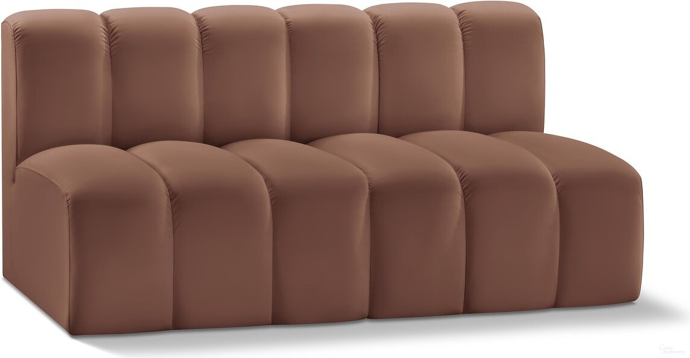 The appearance of Arc Vegan Leather 2 Seater Modular Sofa In Cognac designed by Meridian in the modern / contemporary interior design. This cognac piece of furniture  was selected by 1StopBedrooms from Arc Collection to add a touch of cosiness and style into your home. Sku: 101Cognac-ST;101Cognac-ST. Material: Leather.