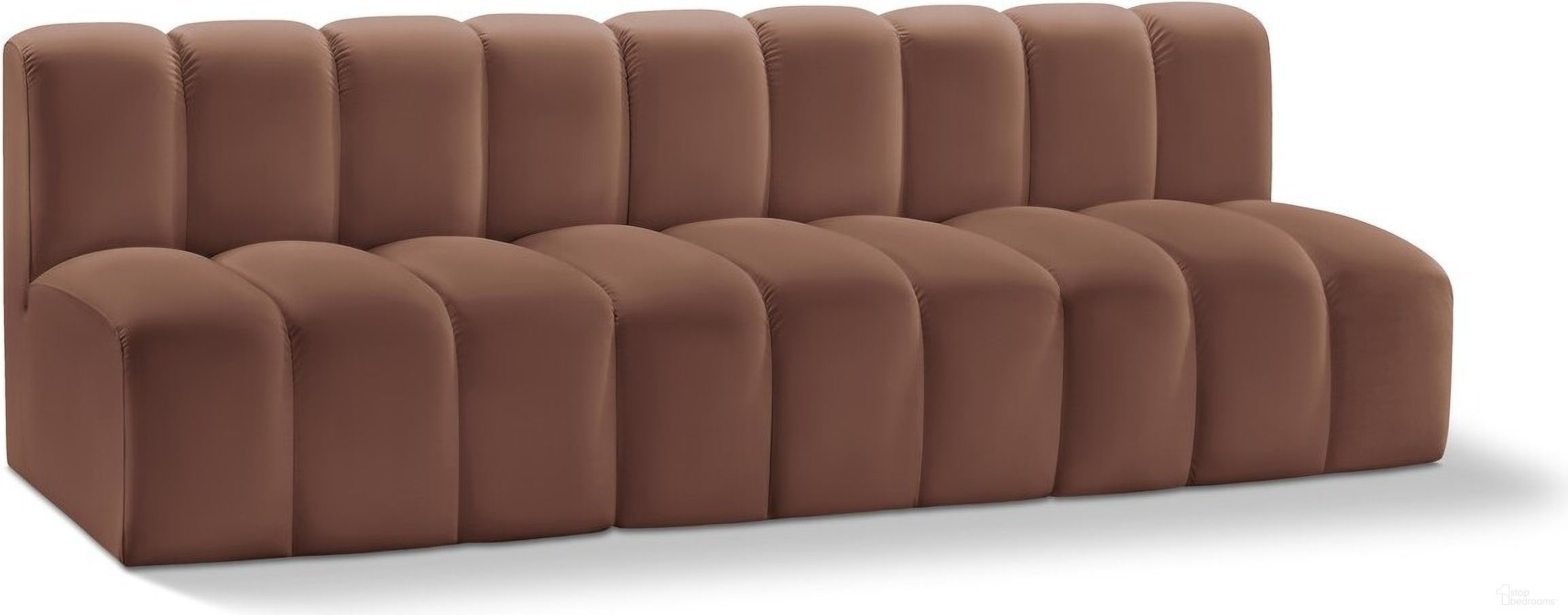 The appearance of Arc Vegan Leather 3 Seater Modular Sofa In Cognac designed by Meridian in the modern / contemporary interior design. This cognac piece of furniture was selected by 1StopBedrooms from Arc Collection to add a touch of cosiness and style into your home. Sku: 101Cognac-ST;101Cognac-ST;101Cognac-ST. Material: Leather.
