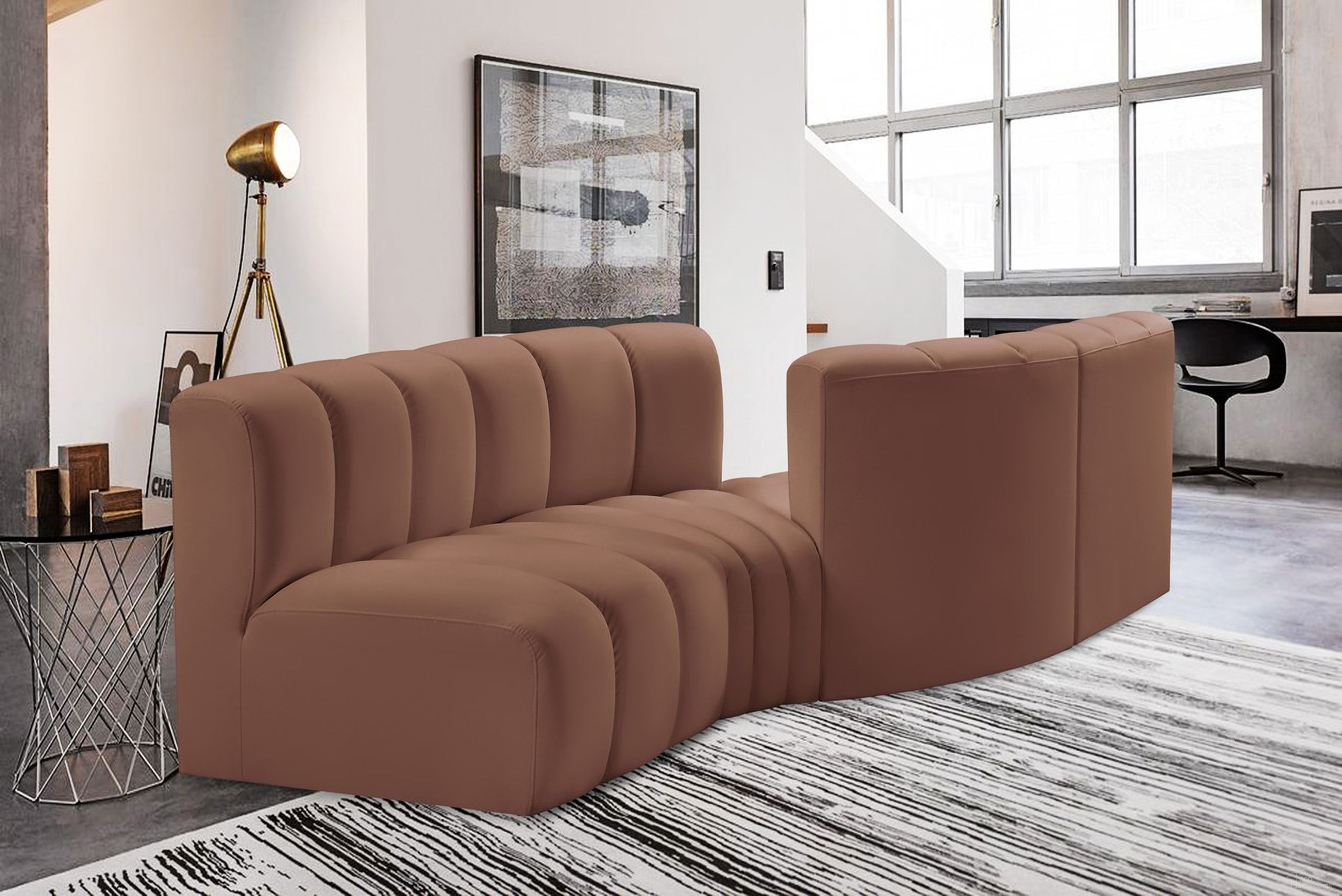 Arc Vegan Leather 4 Piece Modular Sofa In Cognac