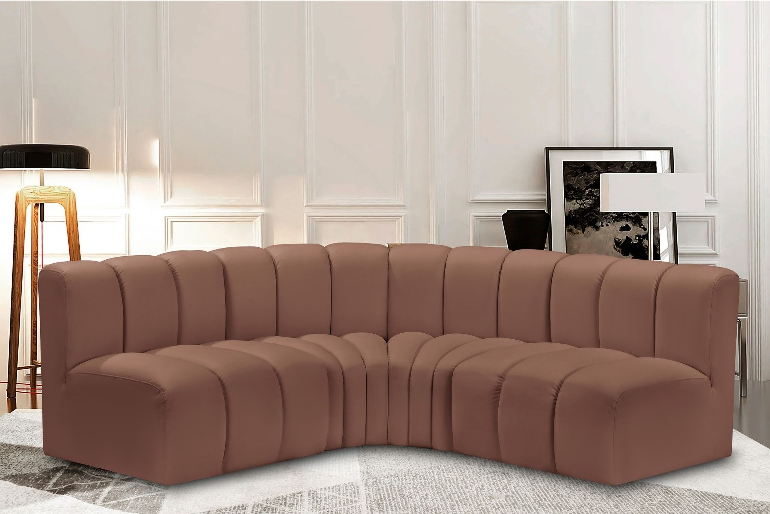 Arc Vegan Leather 4 Piece Modular Sofa In Cognac