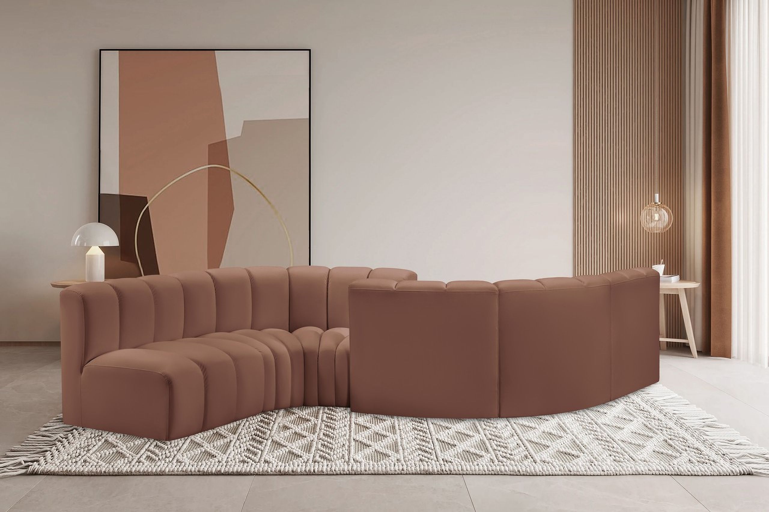 Arc Vegan Leather 6 Piece Modular Sofa In Cognac