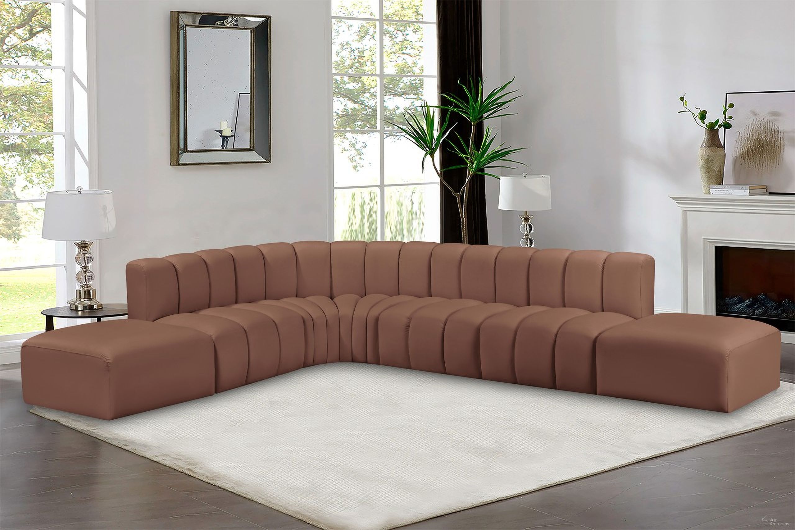 Arc Vegan Leather 7 Piece Modular Sofa In Cognac