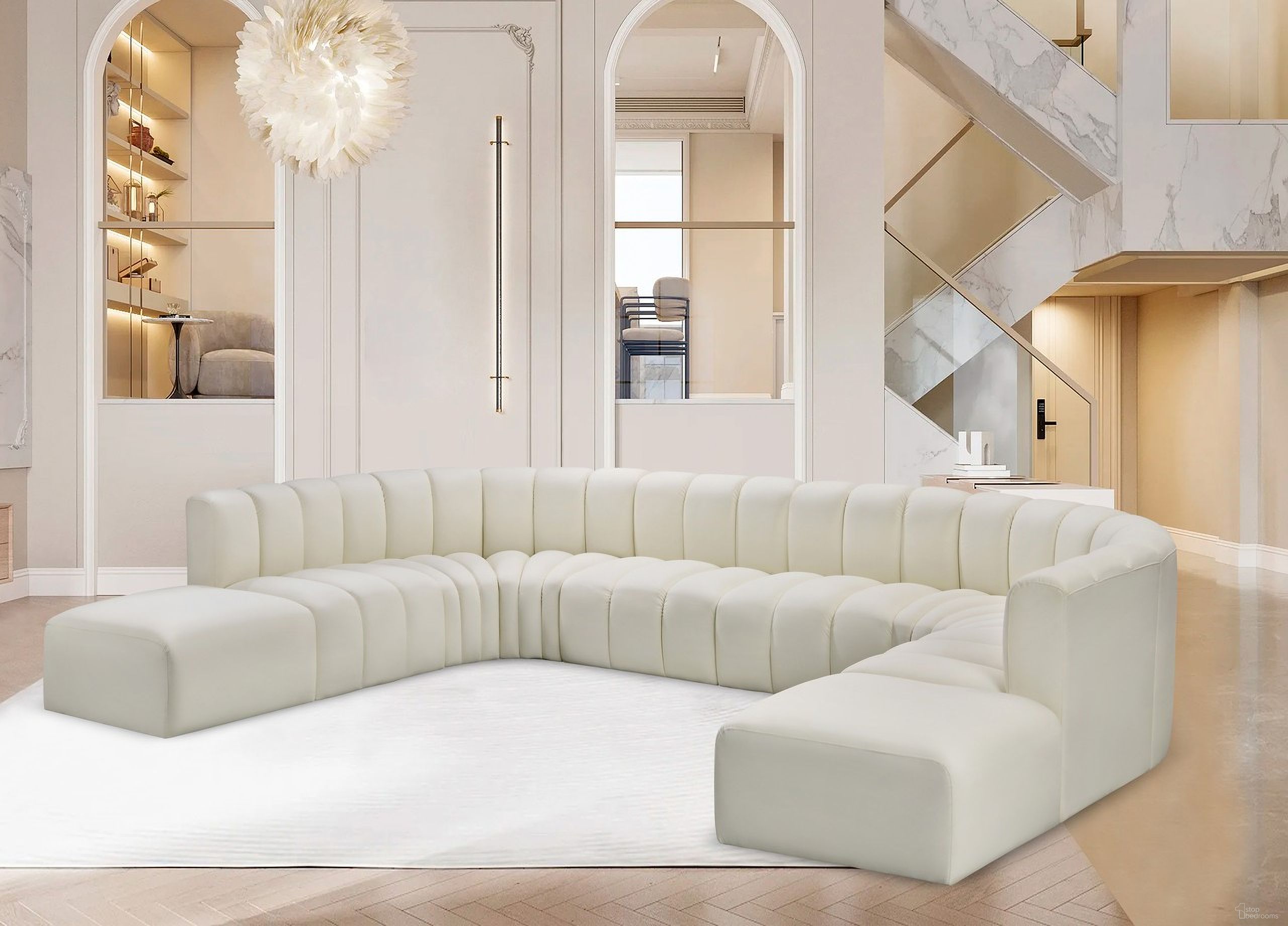 The appearance of Arc Vegan Leather 10 Piece Modular Sofa In Cream designed by Meridian in the modern / contemporary interior design. This cream piece of furniture was selected by 1StopBedrooms from Arc Collection to add a touch of cosiness and style into your home. Sku: 101Cream-ST;101Cream-ST;101Cream-ST;101Cream-ST;101Cream-CC;101Cream-CC;101Cream-CC;101Cream-CC;101Cream-Ott;101Cream-Ott. Material: Leather. Layout: Modular.