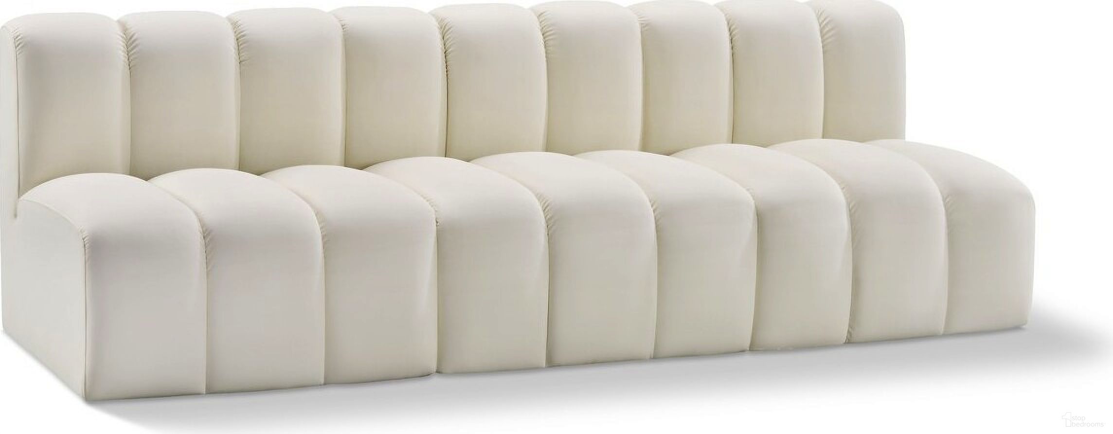 The appearance of Arc Vegan Leather 3 Piece Modular Sofa In Cream designed by Meridian in the modern / contemporary interior design. This cream piece of furniture  was selected by 1StopBedrooms from Arc Collection to add a touch of cosiness and style into your home. Sku: 101Cream-ST;101Cream-ST;101Cream-ST. Material: Plywood.