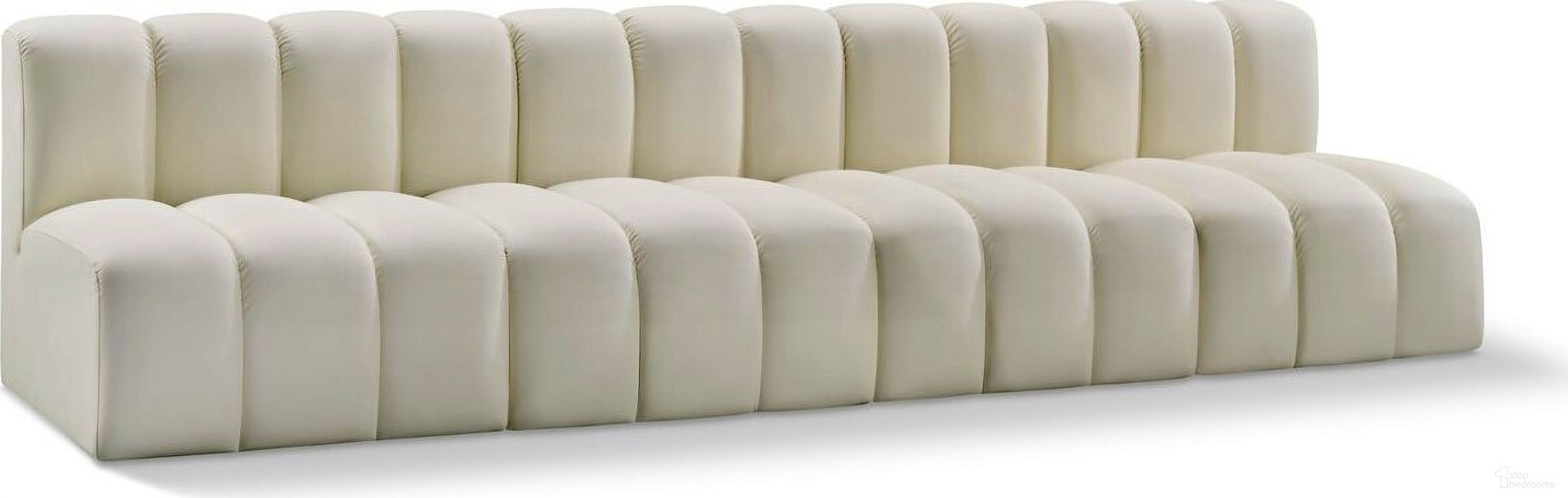 The appearance of Arc Vegan Leather 4 Piece Modular Sofa In Cream designed by Meridian in the modern / contemporary interior design. This cream piece of furniture  was selected by 1StopBedrooms from Arc Collection to add a touch of cosiness and style into your home. Sku: 101Cream-ST;101Cream-ST;101Cream-ST;101Cream-ST. Material: Plywood.
