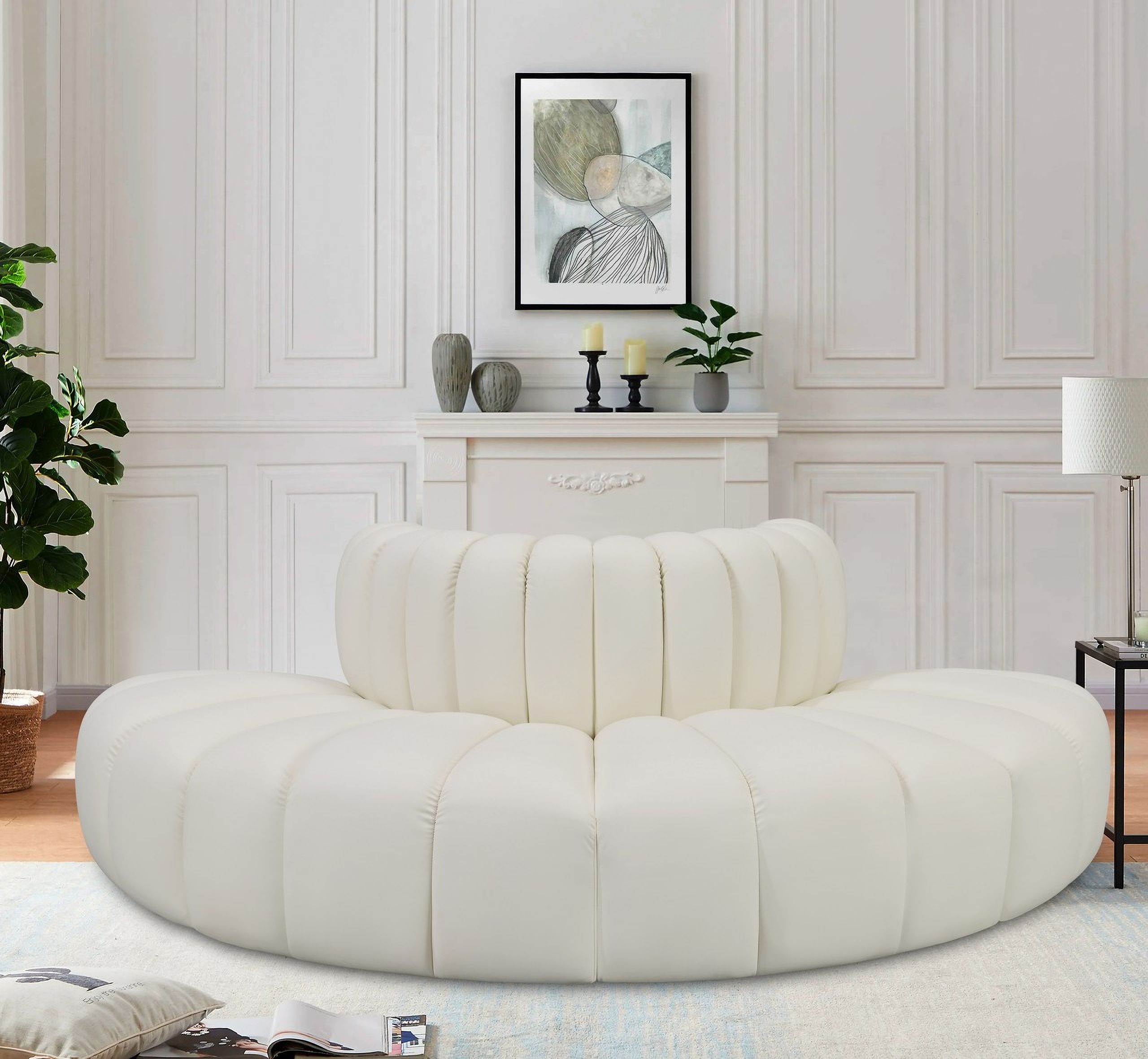 Arc Vegan Leather 4 Piece Modular Sofa In Cream