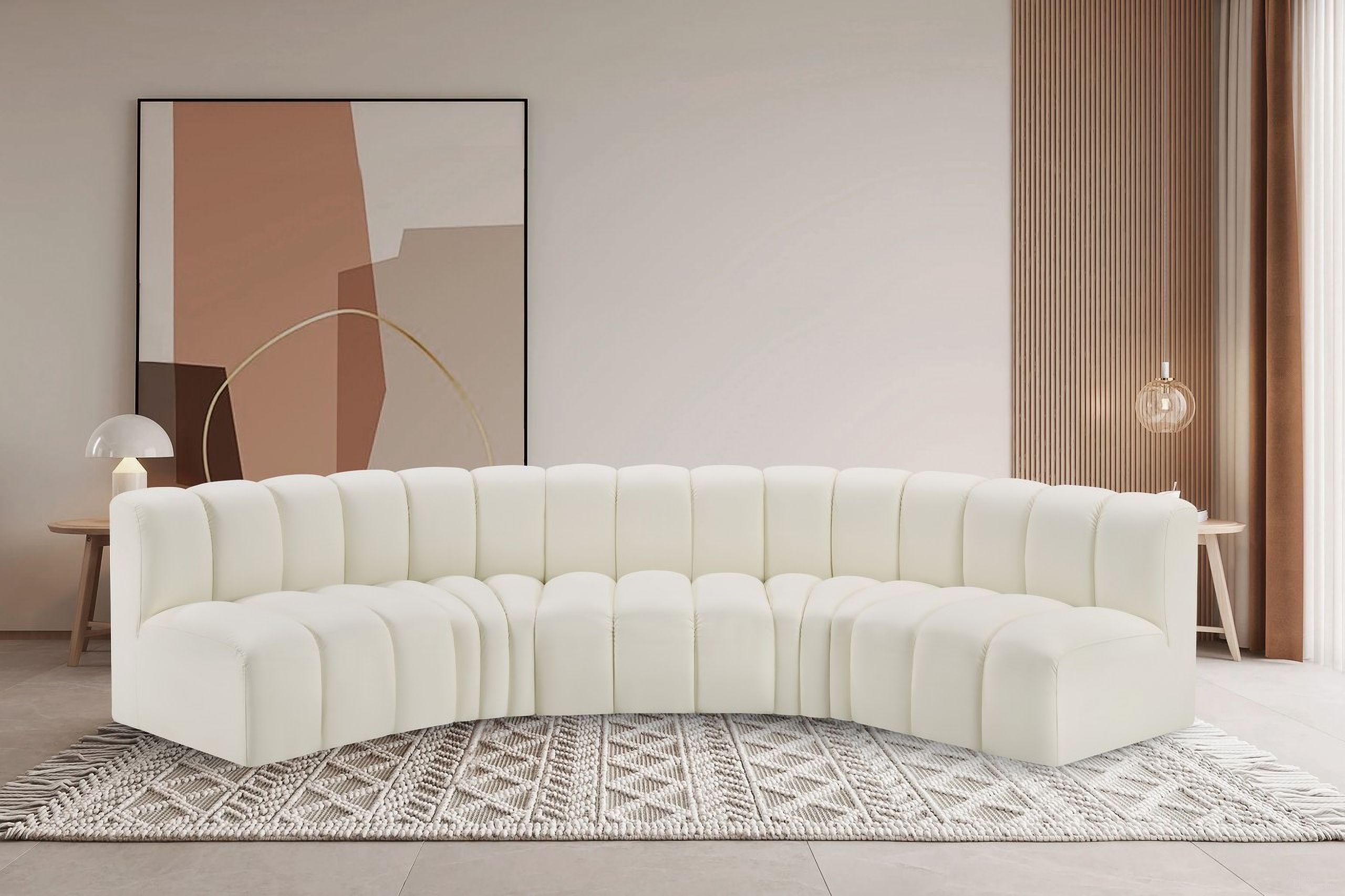 Arc Vegan Leather 5 Piece Modular Sofa In Cream
