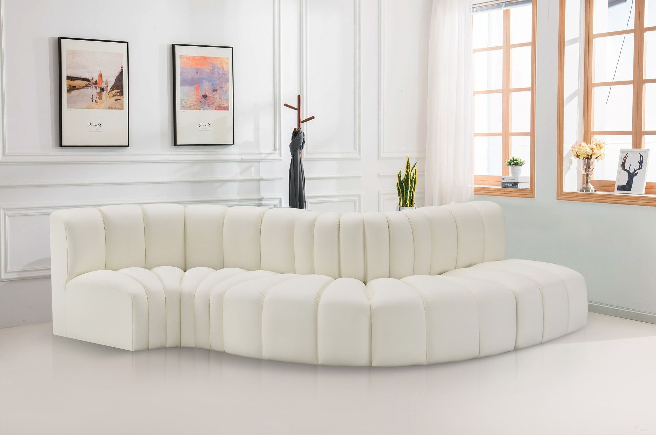 Arc Vegan Leather 5 Piece Modular Sofa In Cream