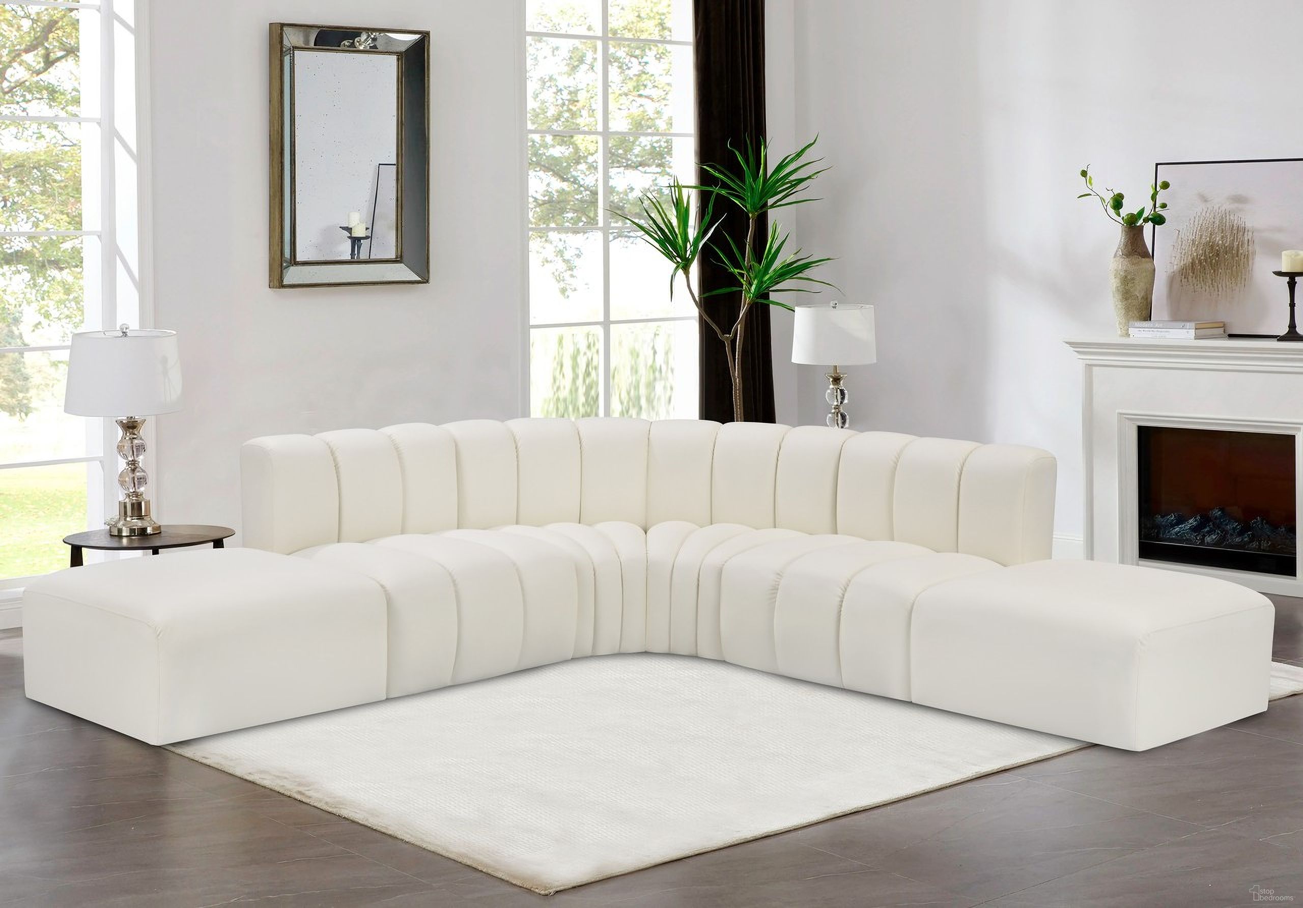 Arc Vegan Leather 6 Piece Modular Sofa In Cream