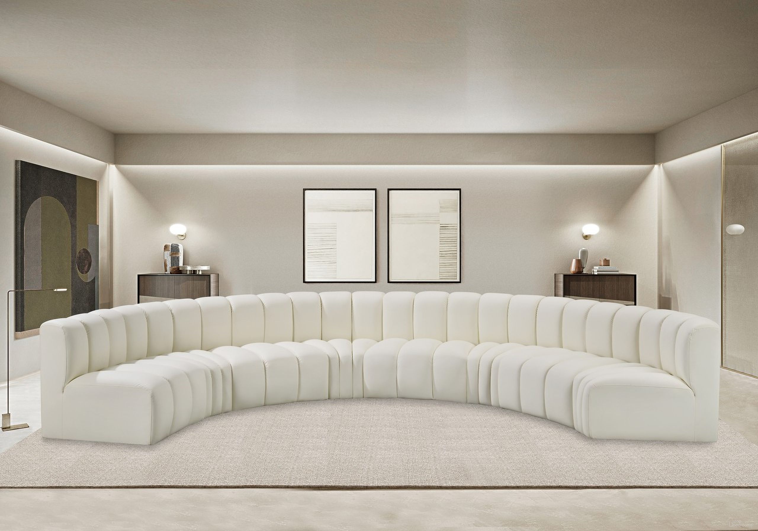 The appearance of Arc Vegan Leather 8 Piece Modular Sofa In Cream designed by Meridian in the modern / contemporary interior design. This cream piece of furniture was selected by 1StopBedrooms from Arc Collection to add a touch of cosiness and style into your home. Sku: 101Cream-ST;101Cream-ST;101Cream-ST;101Cream-ST;101Cream-CC;101Cream-CC;101Cream-CC;101Cream-CC. Material: Leather. Layout: Modular.