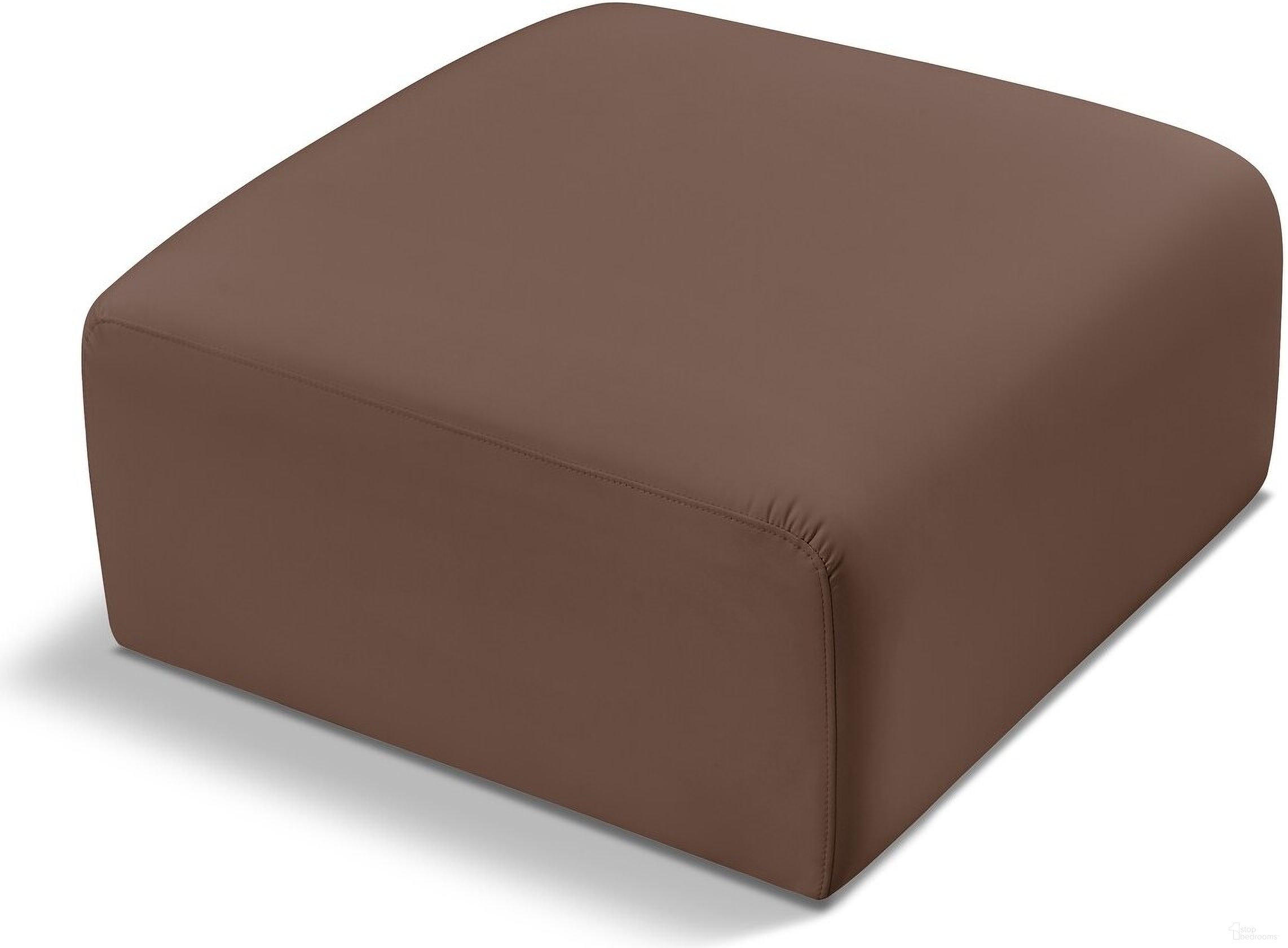The appearance of Arc Vegan Leather Ottoman In Brown designed by Meridian in the modern / contemporary interior design. This brown piece of furniture  was selected by 1StopBedrooms from Arc Collection to add a touch of cosiness and style into your home. Sku: 101Brown-Ott. Material: Plywood.