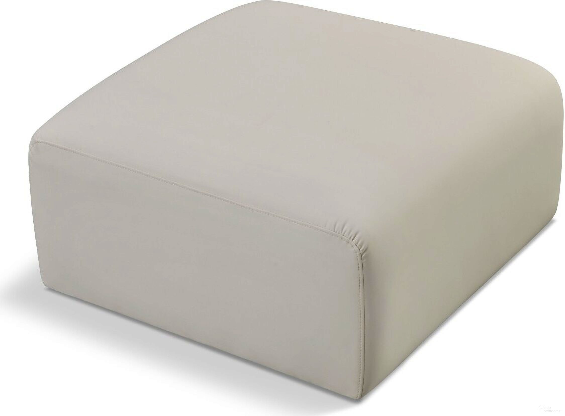 The appearance of Arc Vegan Leather Ottoman In Cream designed by Meridian in the modern / contemporary interior design. This cream piece of furniture  was selected by 1StopBedrooms from Arc Collection to add a touch of cosiness and style into your home. Sku: 101Cream-Ott. Material: Plywood.