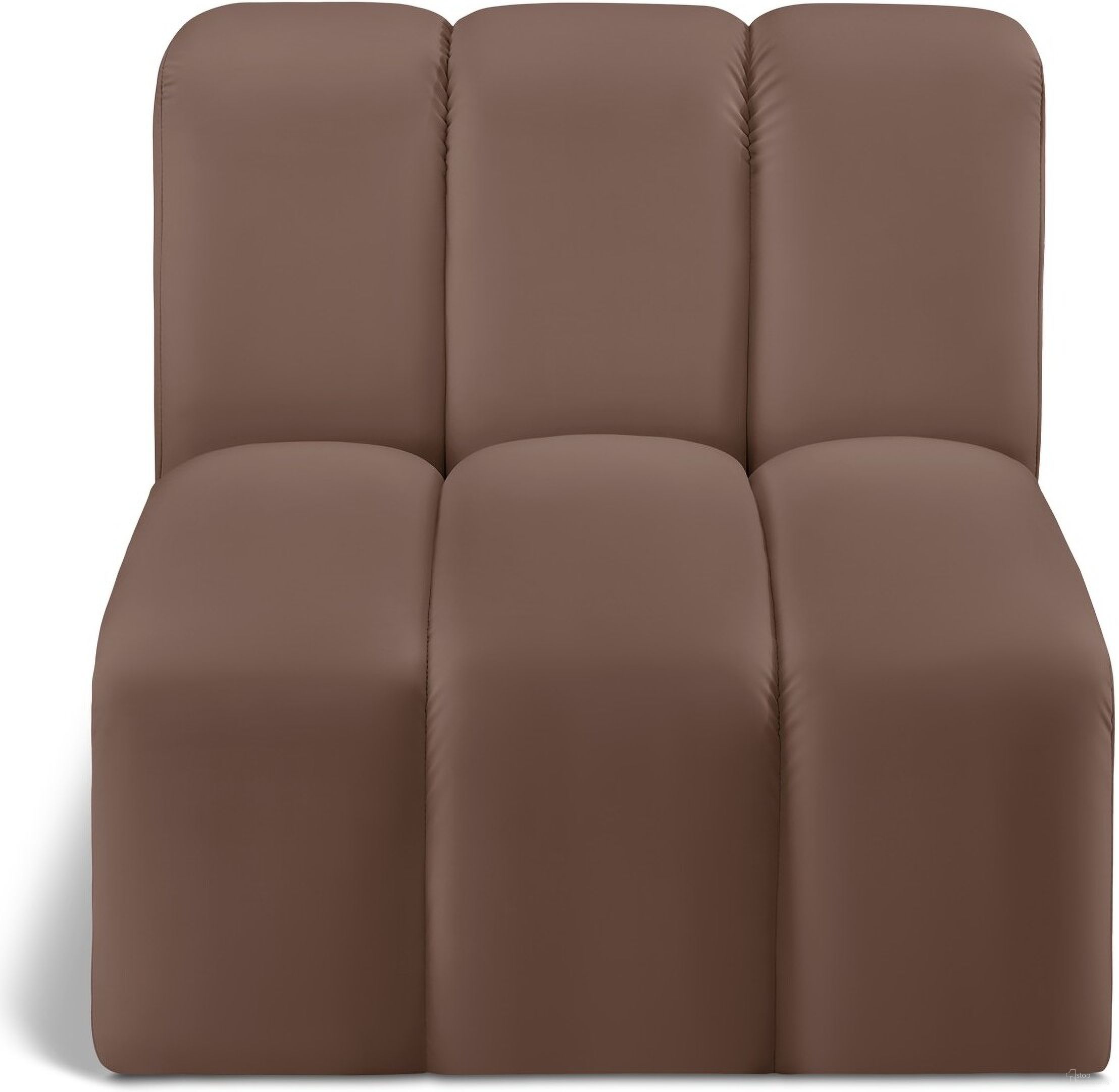 The appearance of Arc Vegan Leather Straight Chair In Brown designed by Meridian in the modern / contemporary interior design. This brown piece of furniture was selected by 1StopBedrooms from Arc Collection to add a touch of cosiness and style into your home. Sku: 101Brown-ST. Material: Plywood.