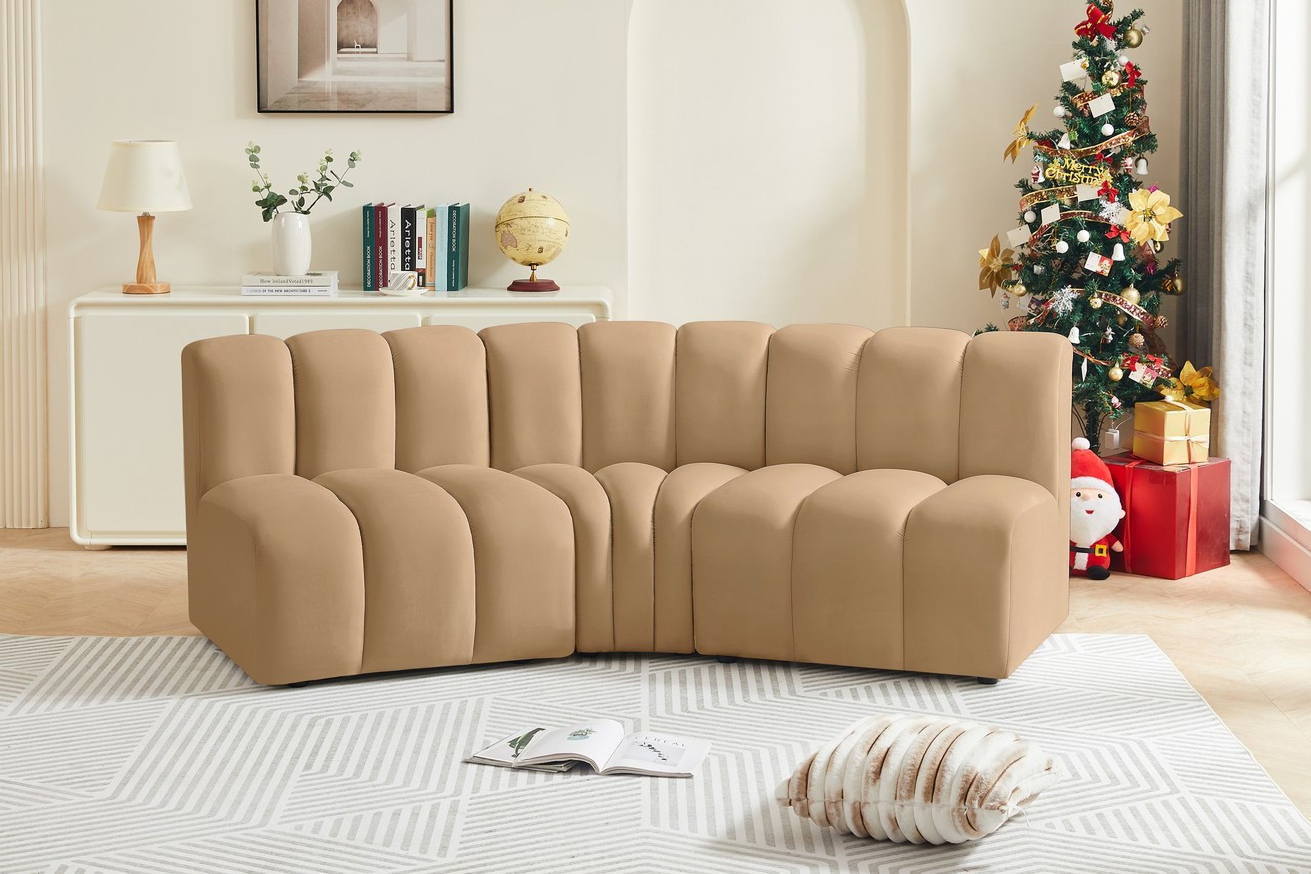 Arc Velvet 3 Piece Modular Sofa In Camel