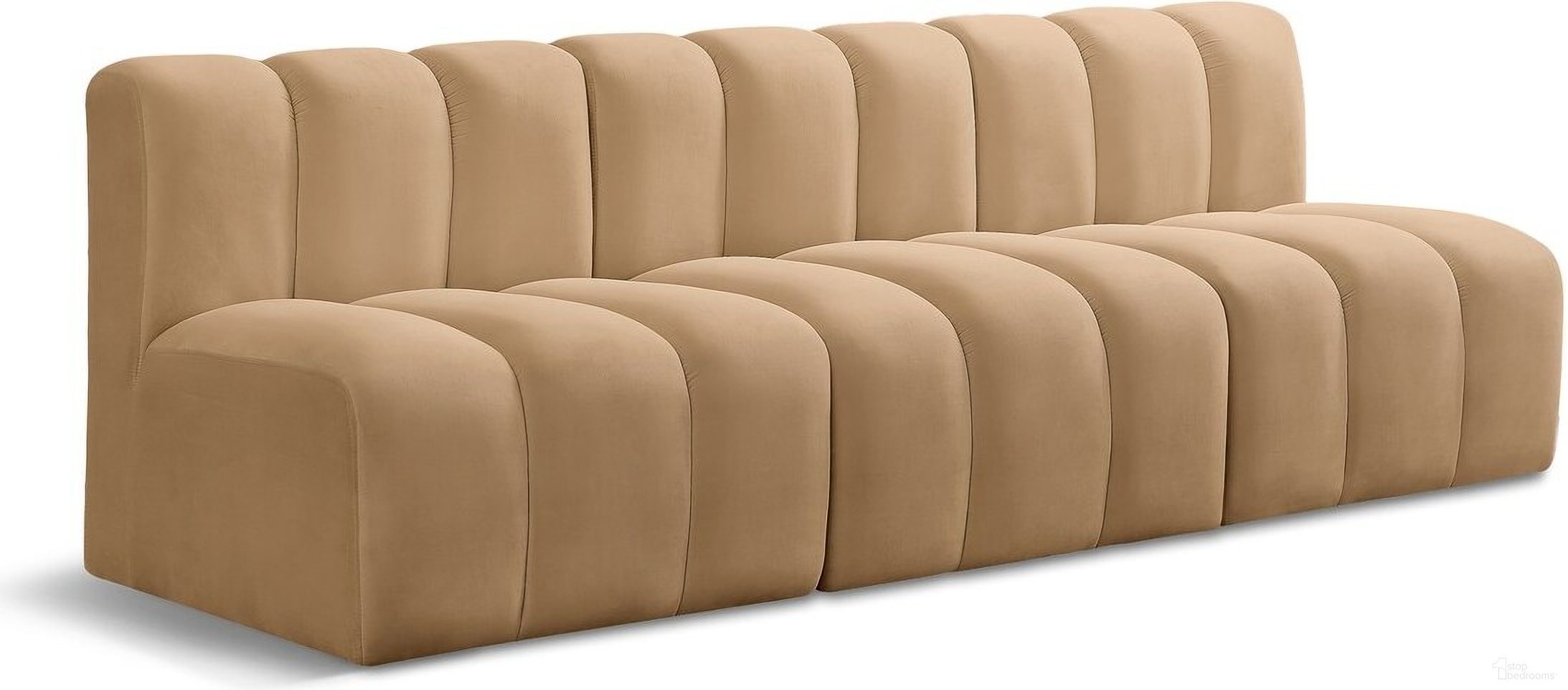 The appearance of Arc Velvet 3 Seater Modular Sofa In Camel designed by Meridian in the modern / contemporary interior design. This camel piece of furniture  was selected by 1StopBedrooms from Arc Collection to add a touch of cosiness and style into your home. Sku: 103Camel-ST;103Camel-ST;103Camel-ST. Material: Plywood.