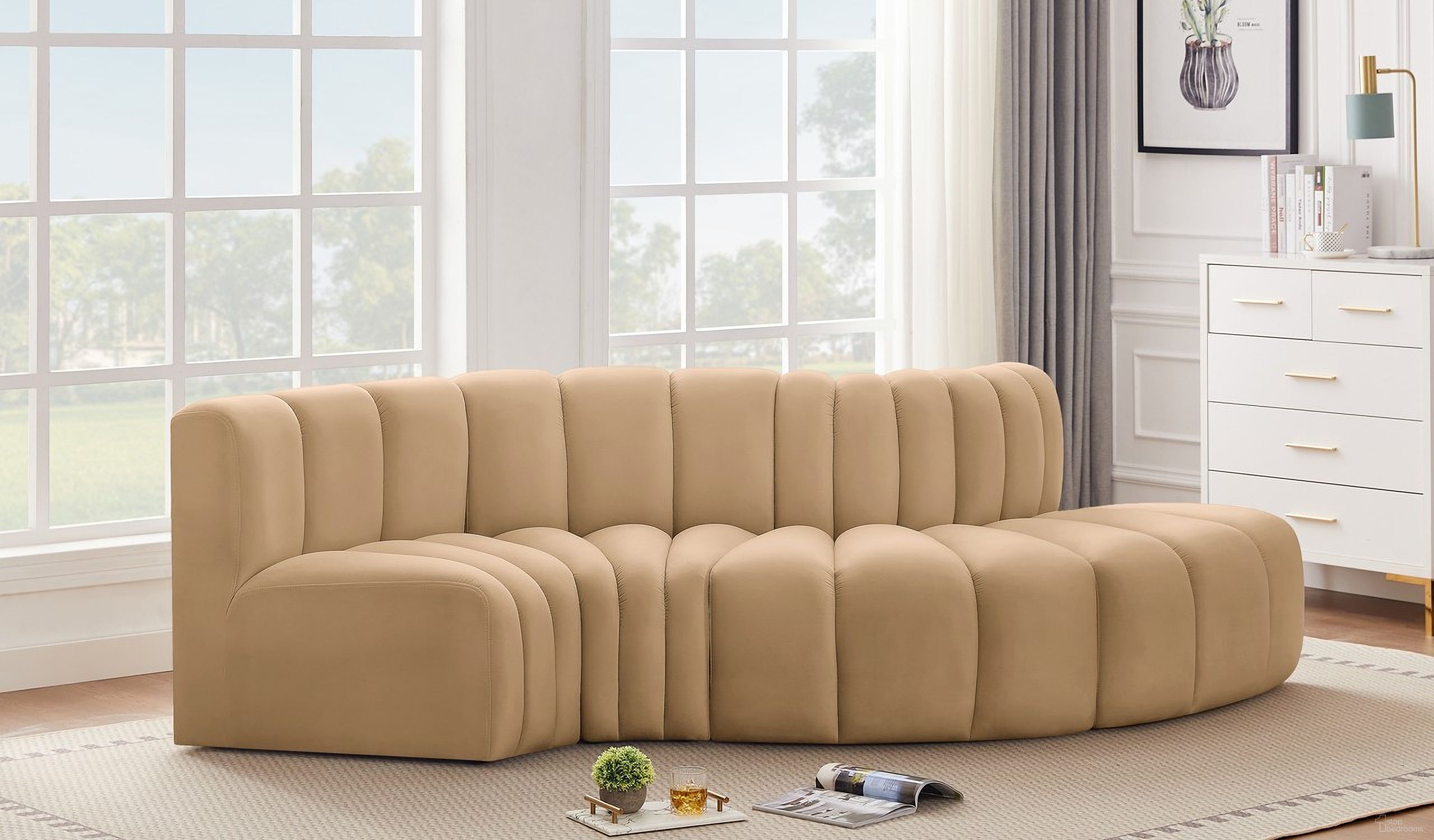 Arc Velvet 4 Piece Modular Sofa In Camel