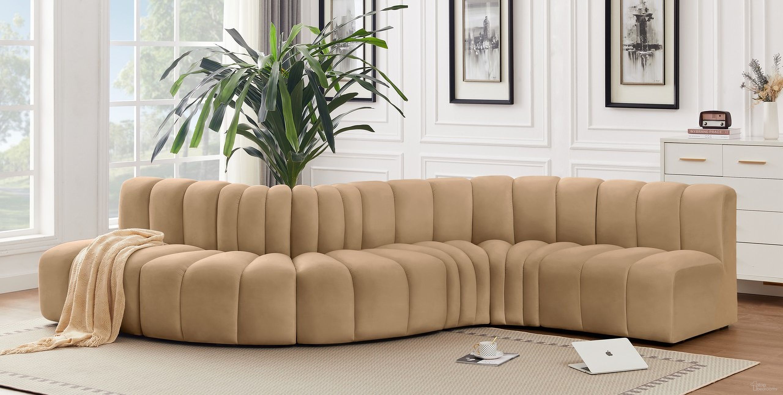 Arc Velvet 6 Piece Modular Sofa In Camel