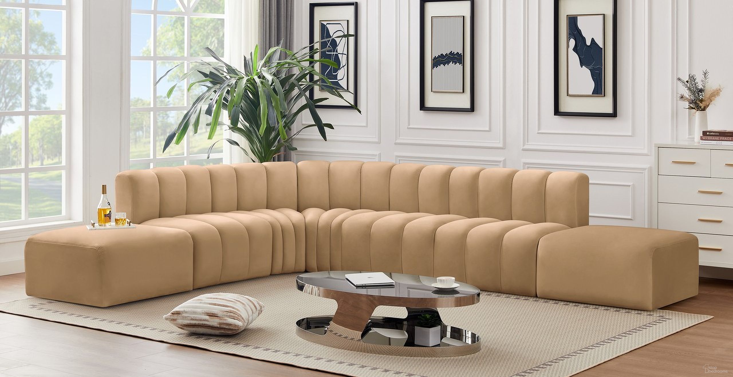 Arc Velvet 7 Piece Modular Sofa In Camel