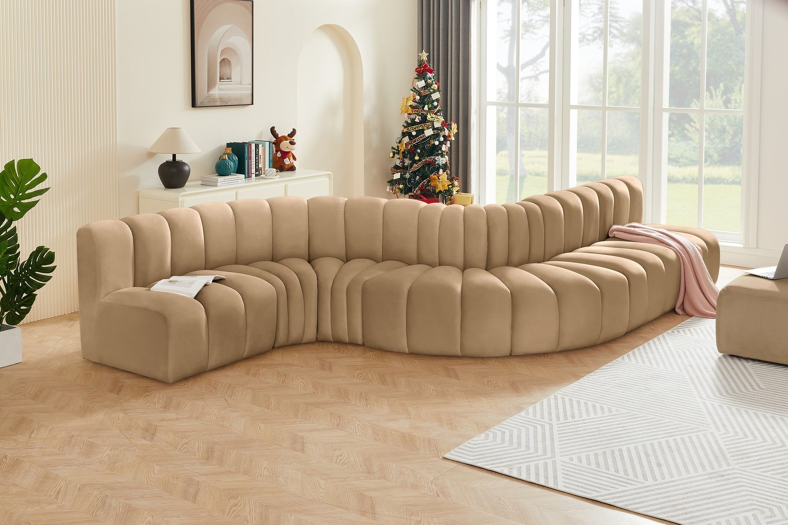 Arc Velvet 7 Piece Modular Sofa In Camel