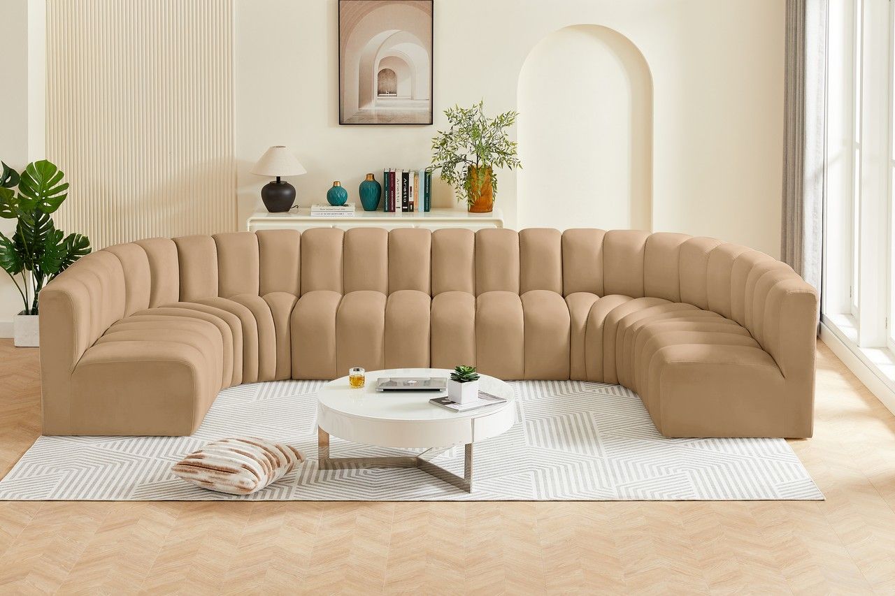 Arc Velvet 8 Piece Modular Sofa In Camel