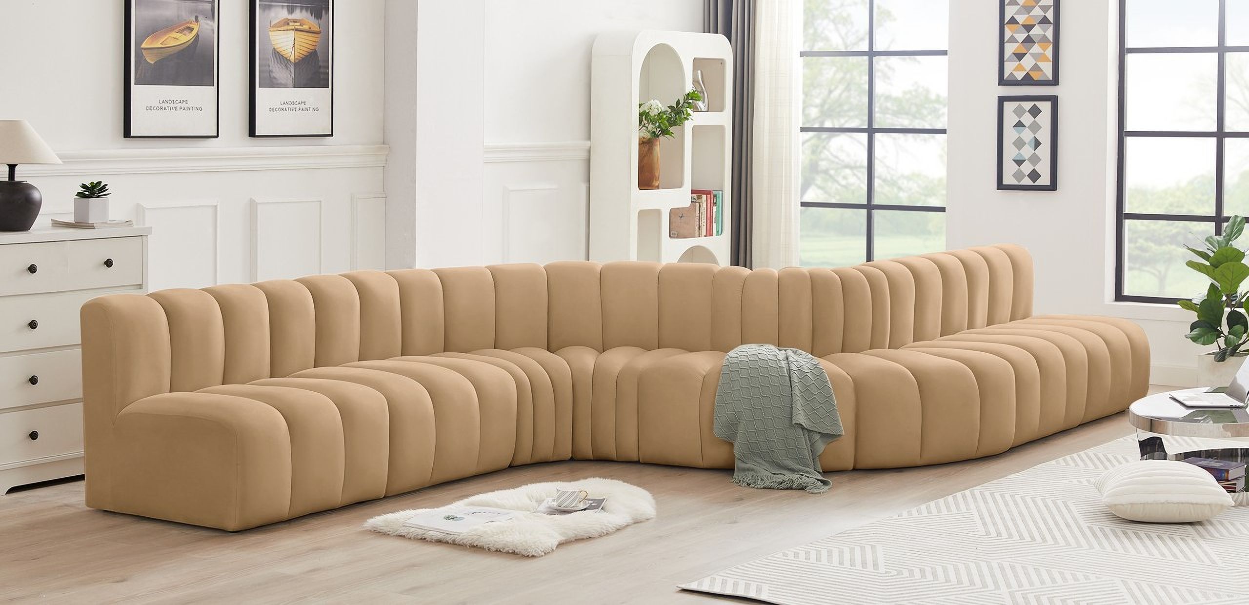 Arc Velvet 8 Piece Modular Sofa In Camel