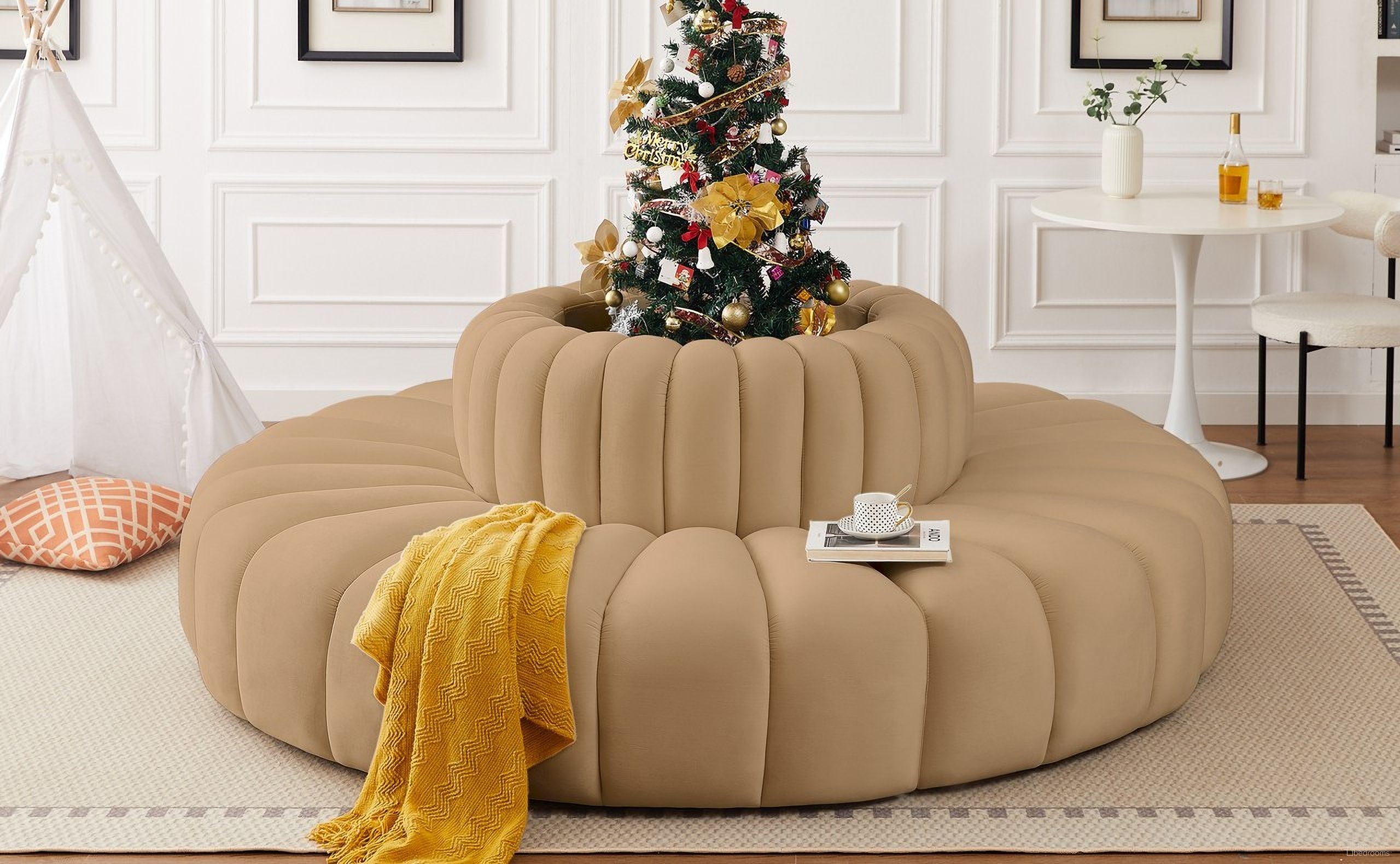 Arc Velvet 8 Piece Modular Sofa In Camel