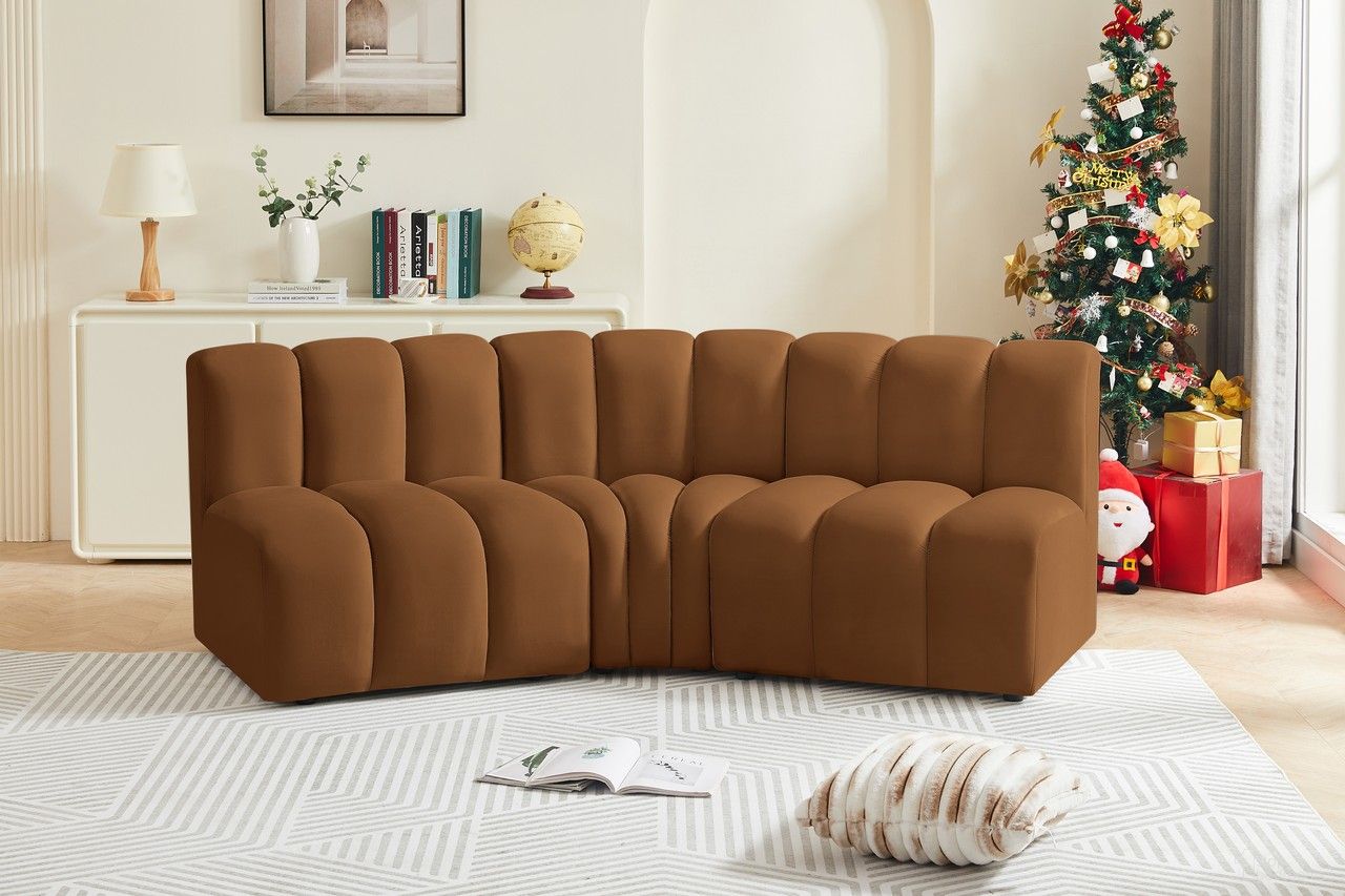 Arc Velvet 3 Piece Modular Sofa In Saddle