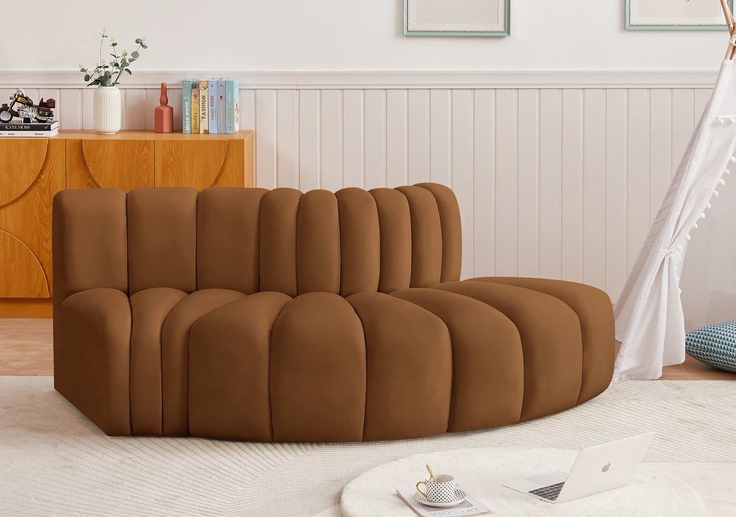 Arc Velvet 3 Piece Modular Sofa In Saddle
