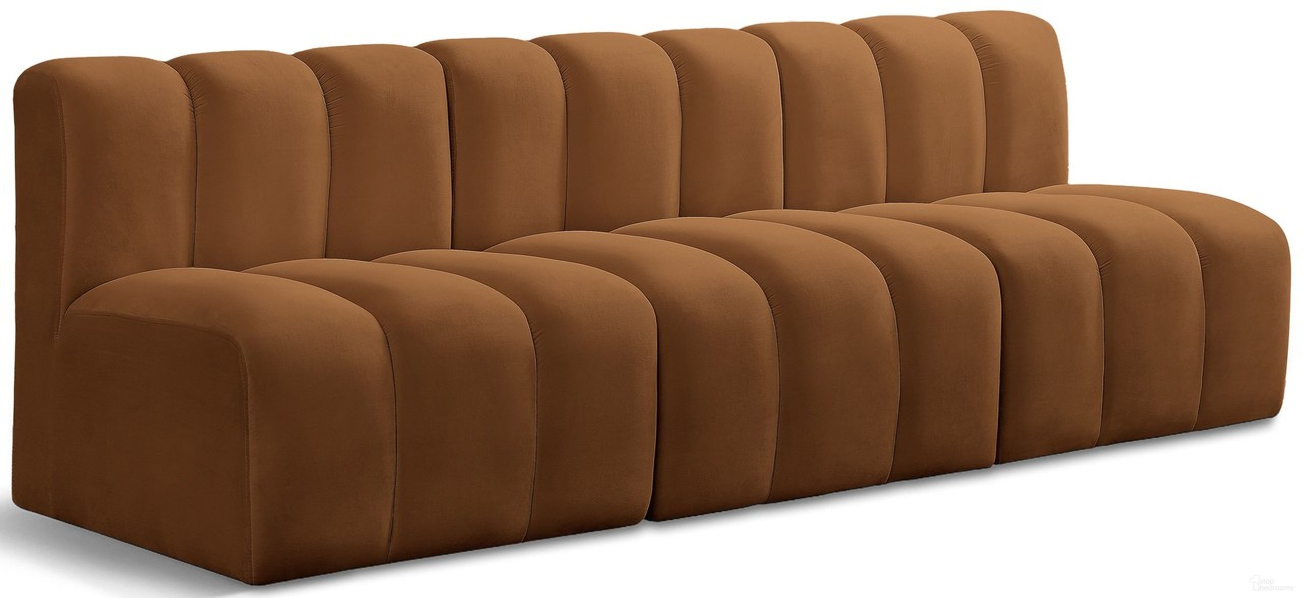 The appearance of Arc Velvet 3 Seater Modular Sofa In Saddle designed by Meridian in the modern / contemporary interior design. This saddle piece of furniture was selected by 1StopBedrooms from Arc Collection to add a touch of cosiness and style into your home. Sku: 103Saddle-ST;103Saddle-ST;103Saddle-ST. Material: Velvet.
