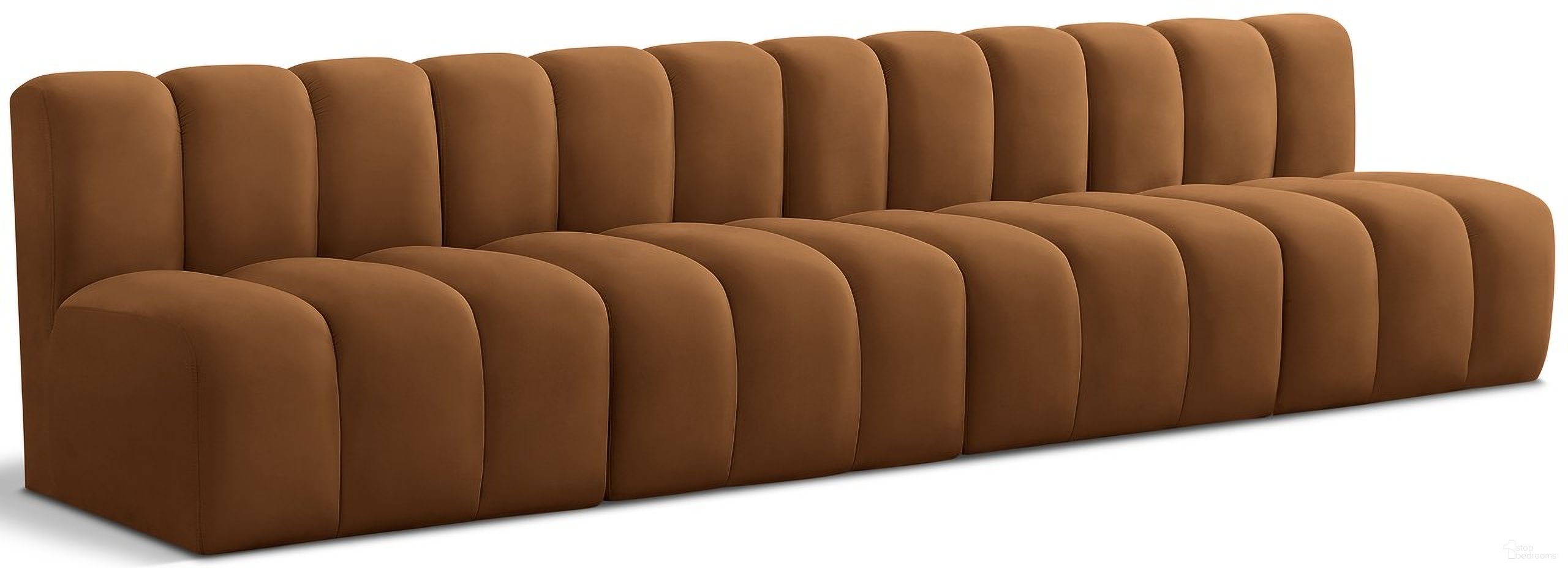 The appearance of Arc Velvet 4 Seater Modular Sofa In Saddle designed by Meridian in the modern / contemporary interior design. This saddle piece of furniture was selected by 1StopBedrooms from Arc Collection to add a touch of cosiness and style into your home. Sku: 103Saddle-ST;103Saddle-ST;103Saddle-ST;103Saddle-ST. Material: Velvet.