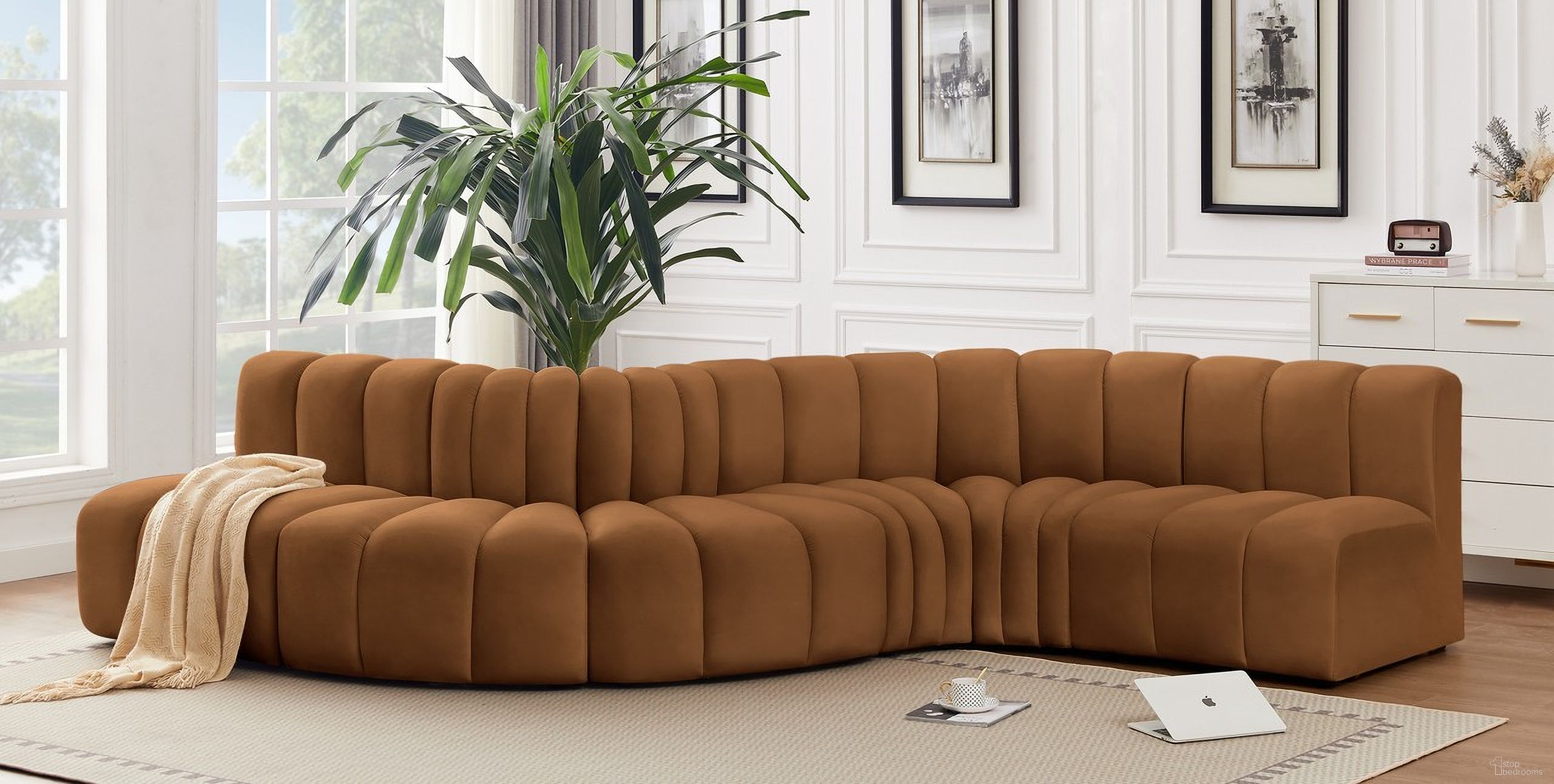 Arc Velvet 6 Piece Modular Sofa In Saddle