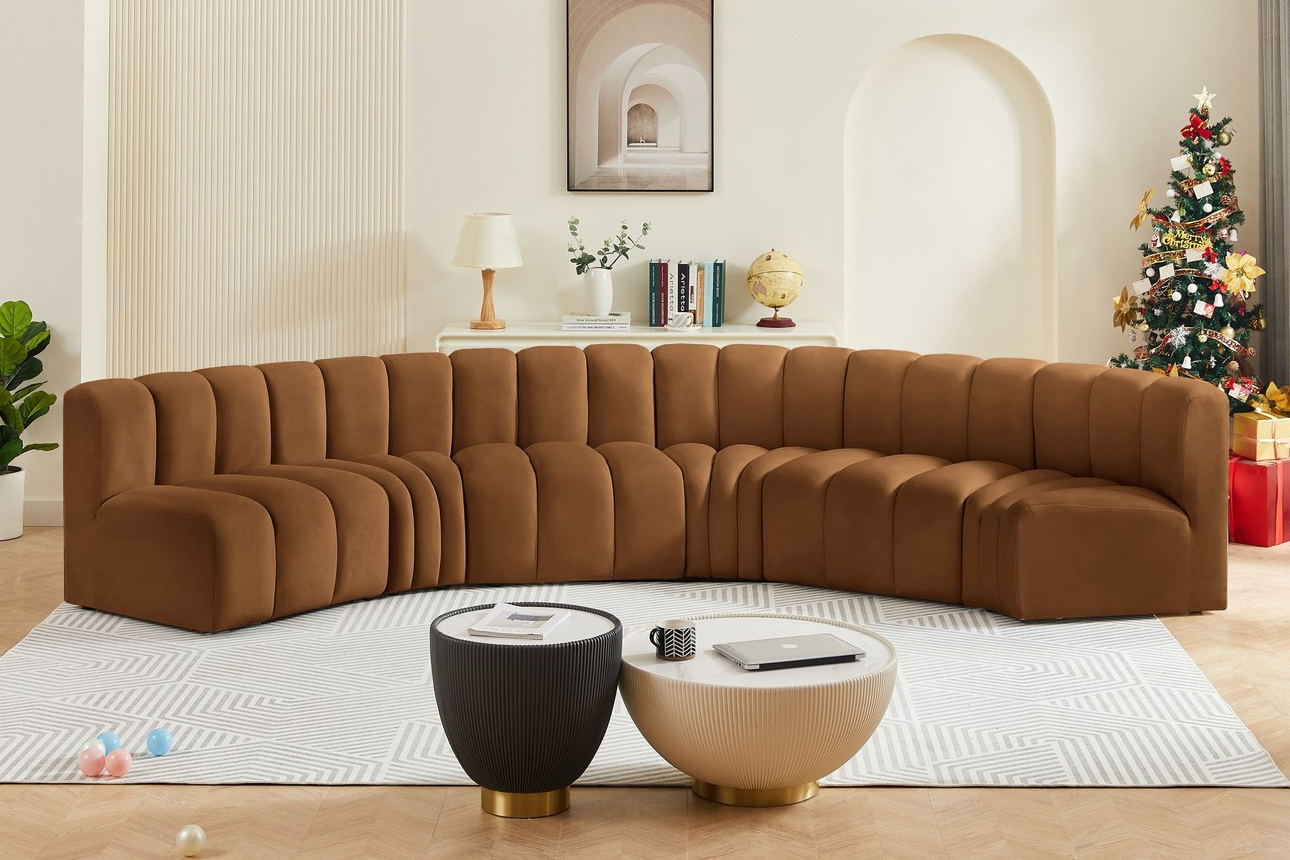 Arc Velvet 6 Piece Modular Sofa In Saddle