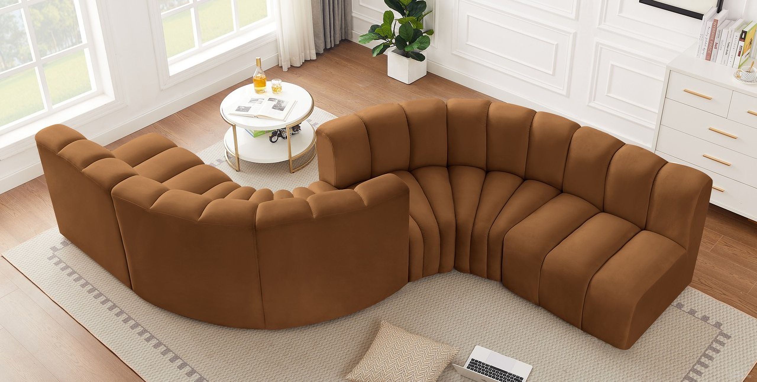 Arc Velvet 6 Piece Modular Sofa In Saddle