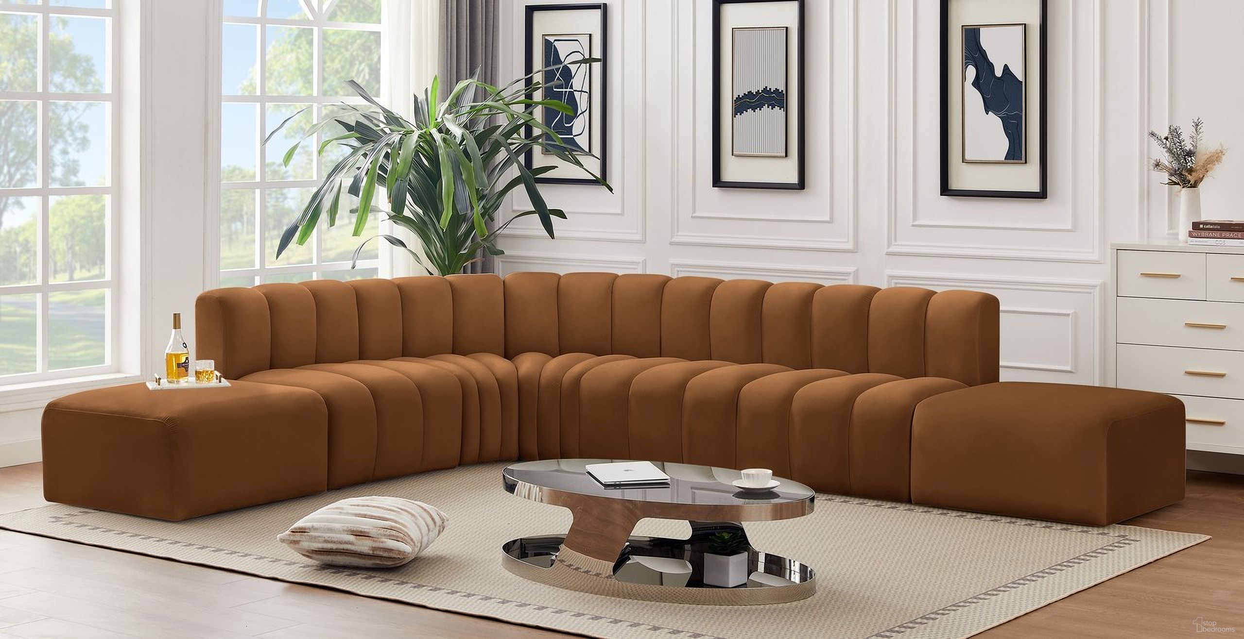 Arc Velvet 7 Piece Modular Sofa In Saddle