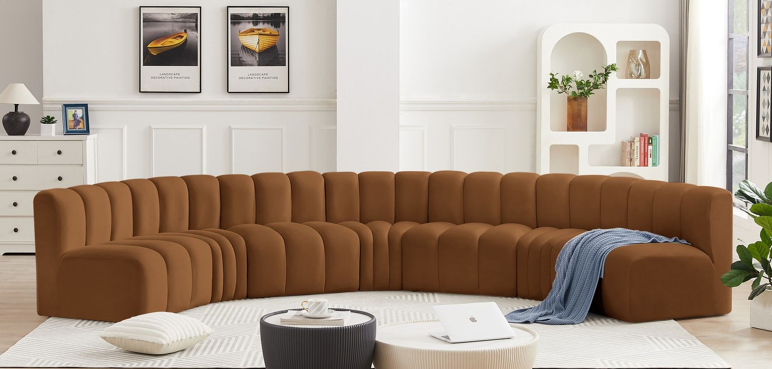 Arc Velvet 7 Piece Modular Sofa In Saddle