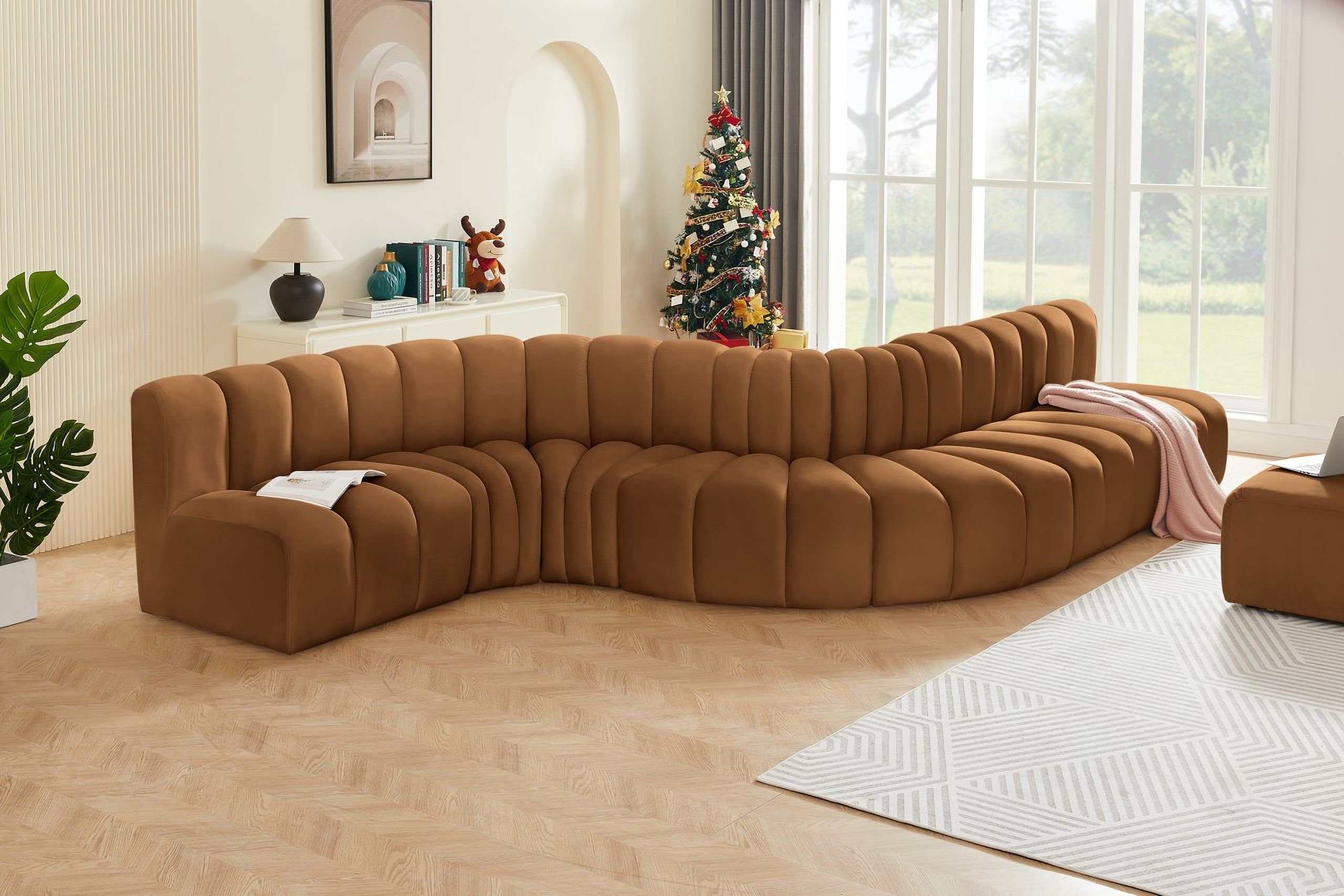 Arc Velvet 7 Piece Modular Sofa In Saddle