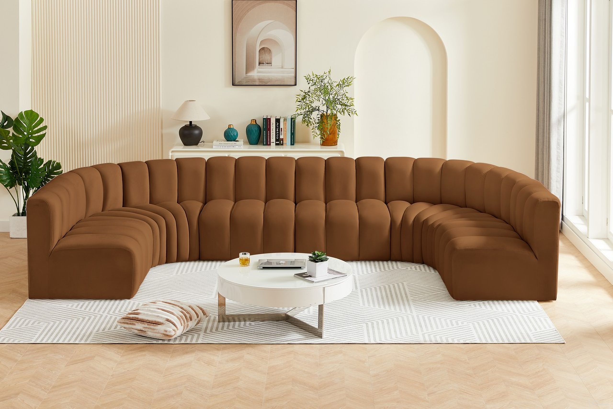 Arc Velvet 8 Piece Modular Sofa In Saddle