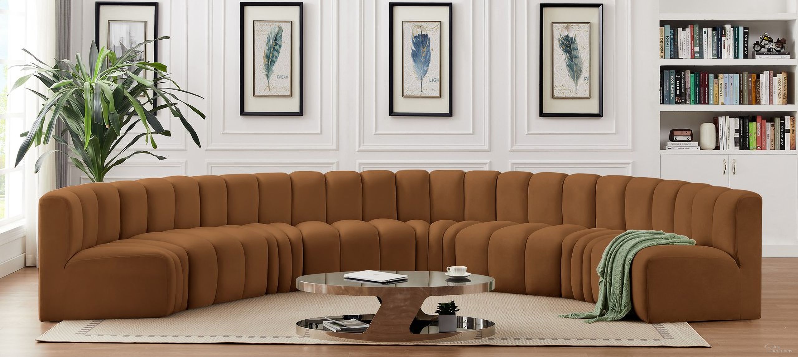 Arc Velvet 8 Piece Modular Sofa In Saddle