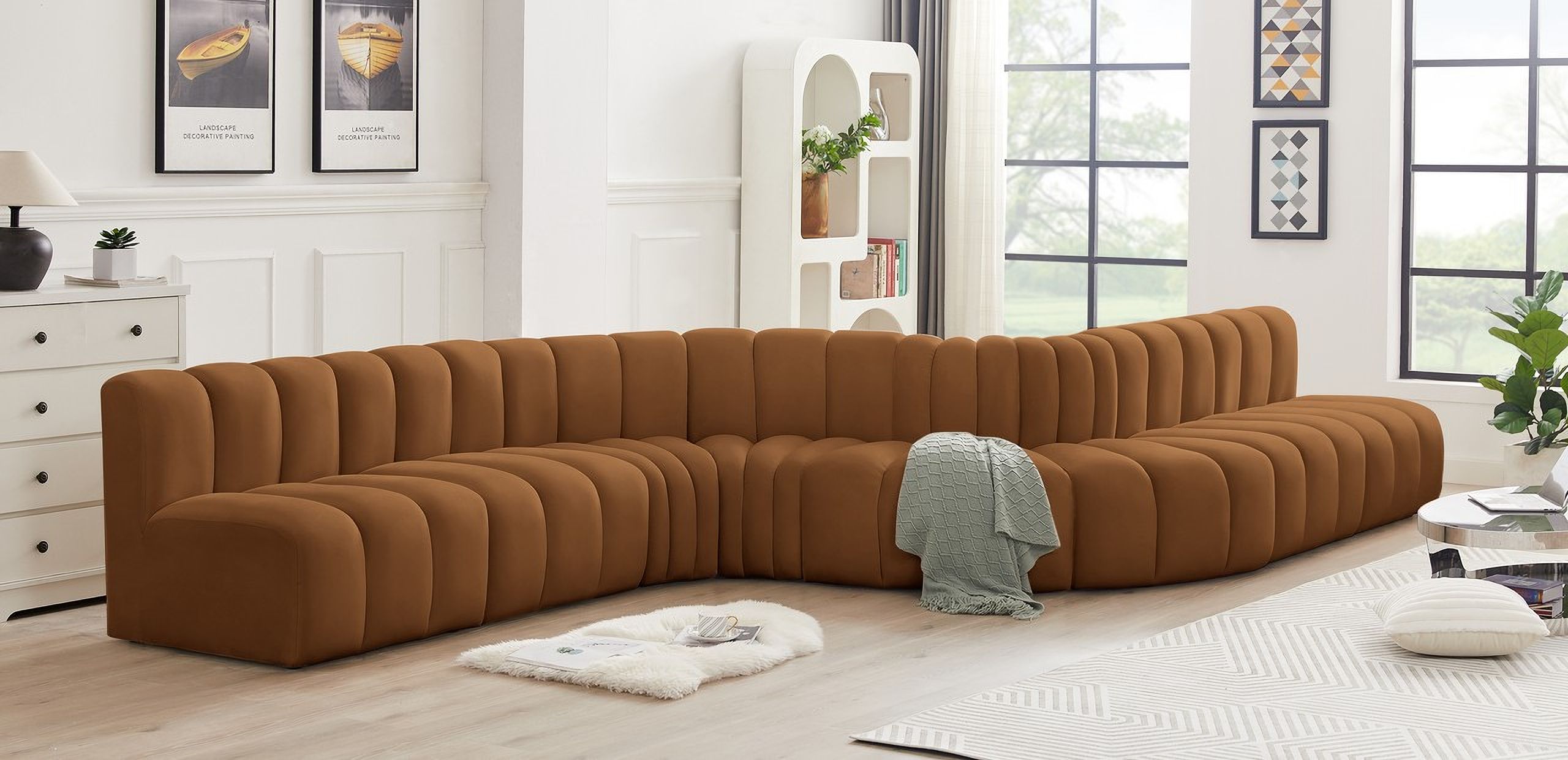 Arc Velvet 8 Piece Modular Sofa In Saddle
