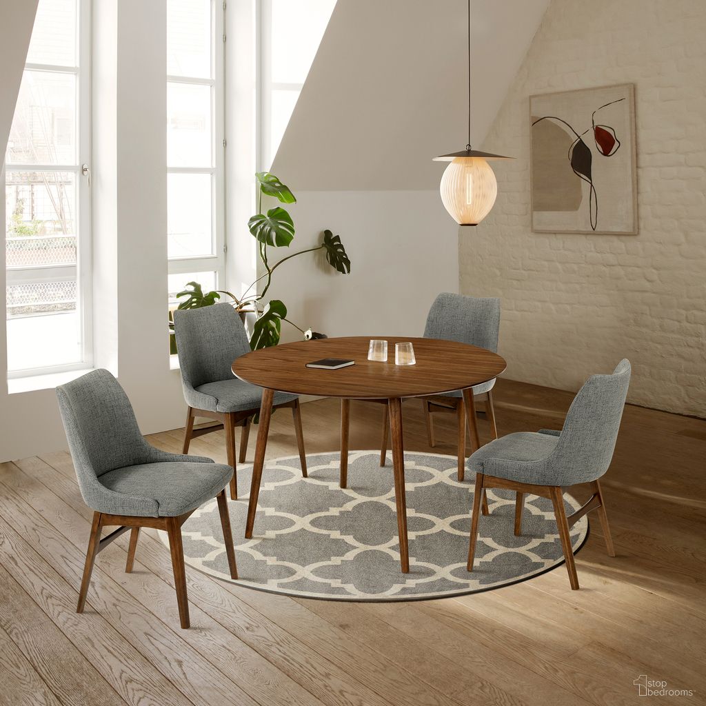 The appearance of Arcadia and Azalea 48 Inch Round Charcoal and Walnut Wood 5-Piece Dining Set designed by Armen Living in the transitional interior design. This charcoal piece of furniture  was selected by 1StopBedrooms from Arcadia and Azalea Collection to add a touch of cosiness and style into your home. Sku: LCARDIWA48;LCAZSIWACH;LCAZSIWACH. Material: Rubberwood.