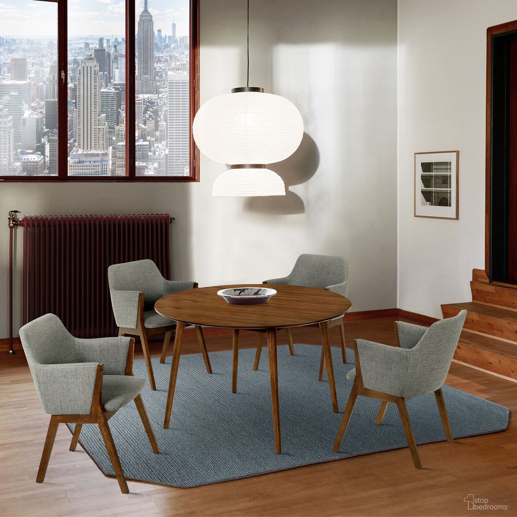 The appearance of Arcadia and Renzo 48 Inch Round Charcoal and Walnut Wood 5-Piece Dining Set designed by Armen Living in the transitional interior design. This walnut piece of furniture  was selected by 1StopBedrooms from Arcadia and Renzo Collection to add a touch of cosiness and style into your home. Sku: LCARDIWA48;LCRESIWACH;LCRESIWACH. Material: Rubberwood.