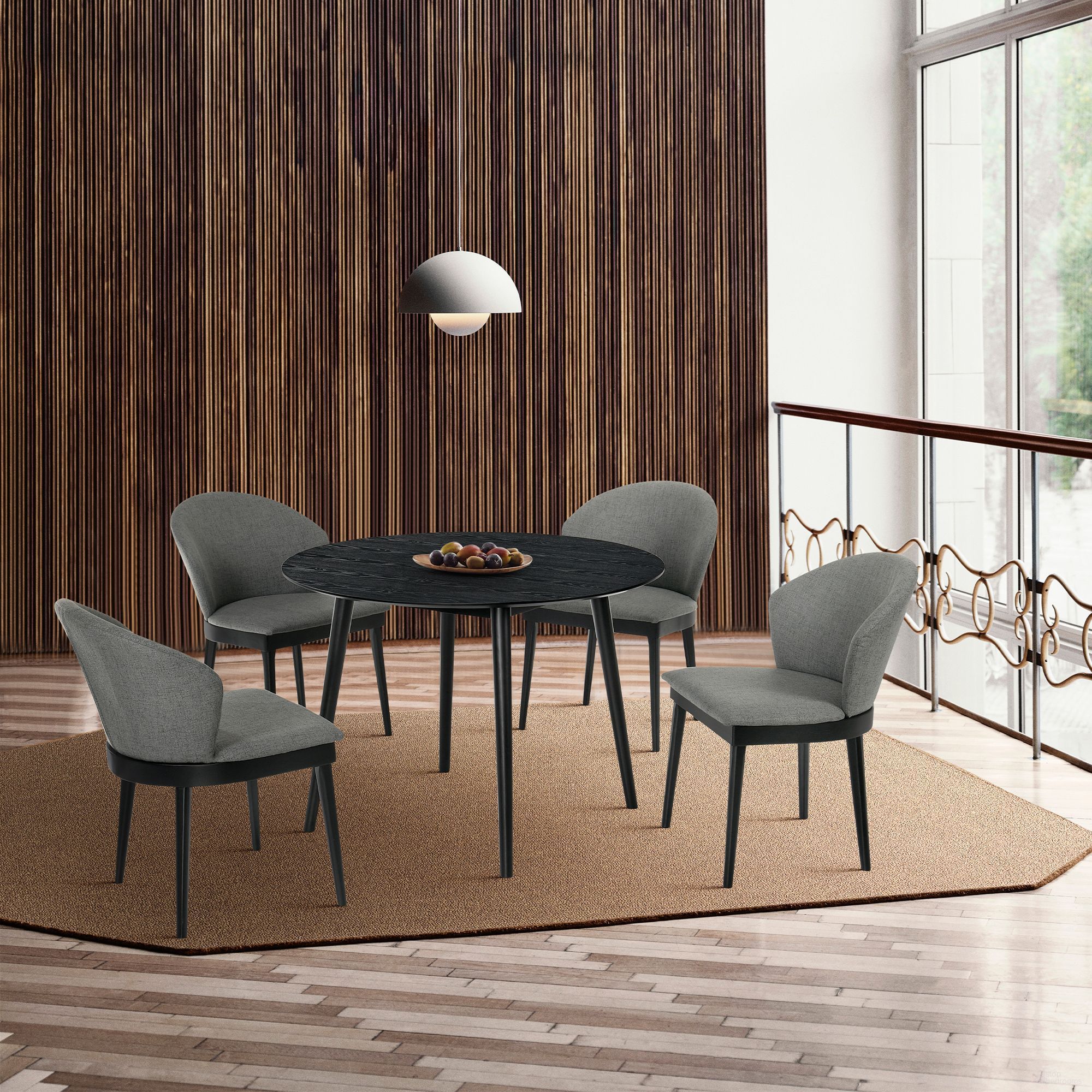 The appearance of Arcadia Black 42 Inch Round Dining Room Set with Juno Chairs designed by Armen Living in the modern / contemporary interior design. This black piece of furniture was selected by 1StopBedrooms from Arcadia Collection to add a touch of cosiness and style into your home. Sku: LCARDIBL42;LCJNSIBLCH. Table Base Style: Legs. Material: Rubberwood. Size: 42".