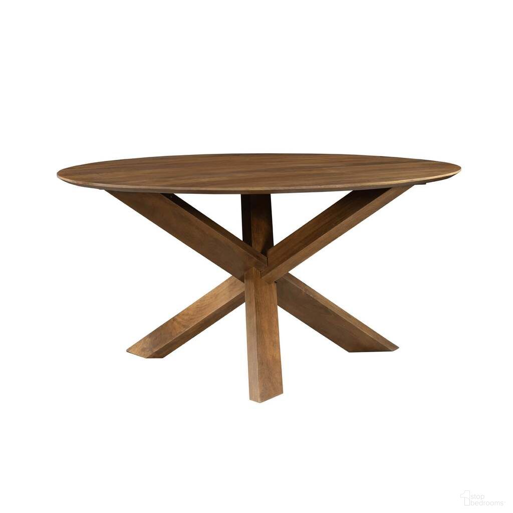 Arcadia Round 3-Legged Dining Table In Medium Walnut and Light Teak
