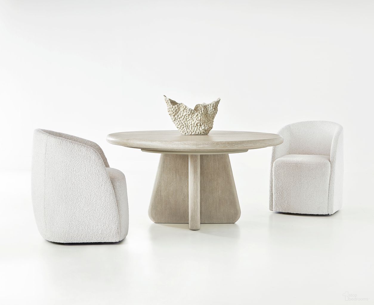 The appearance of Arcadia Round Dining Room Set In Clay designed by Bernhardt in the modern / contemporary interior design. This clay piece of furniture was selected by 1StopBedrooms from Arcadia Collection to add a touch of cosiness and style into your home. Sku: 334274;334275;334504. Table Top Shape: Round. Material: Resin. Size: 60".