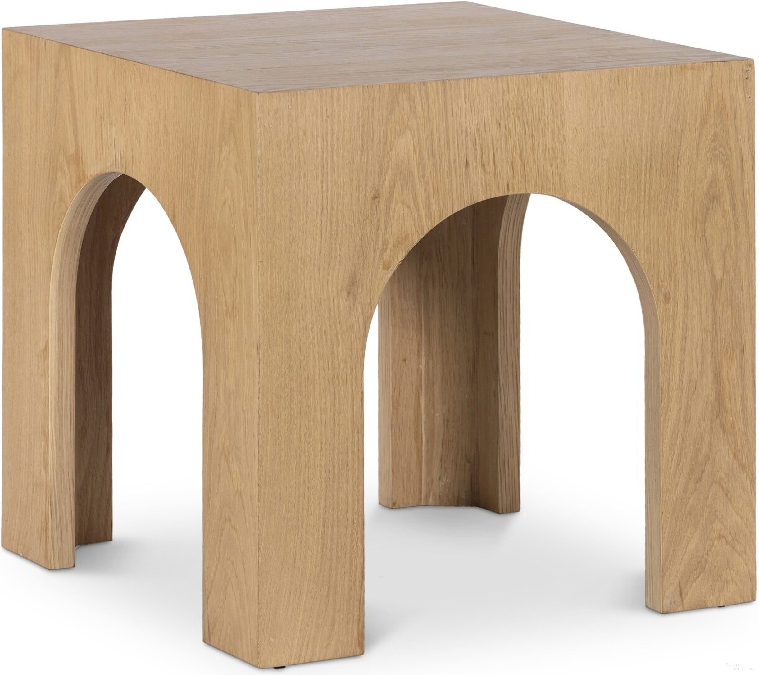 The appearance of Arch End Table In Oak designed by Meridian in the modern / contemporary interior design. This oak piece of furniture was selected by 1StopBedrooms from Arch Collection to add a touch of cosiness and style into your home. Sku: 273Oak-E. Material: Plywood.